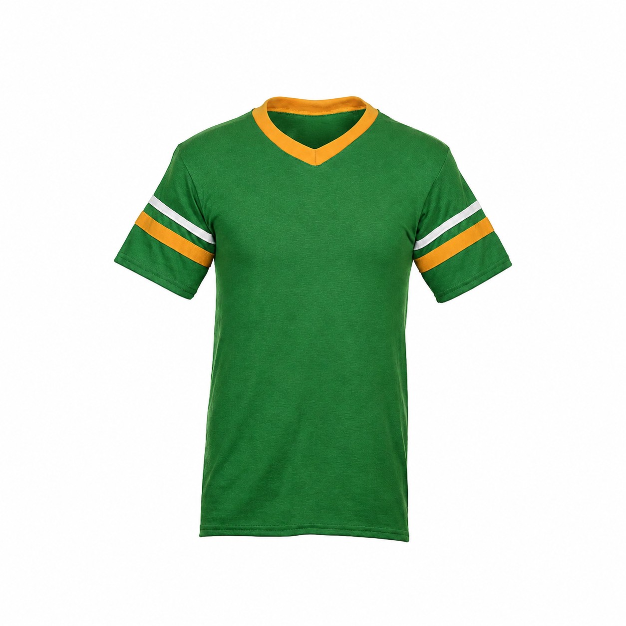 Stripe Trim Cotton Polyester V Neck Shirt — Green