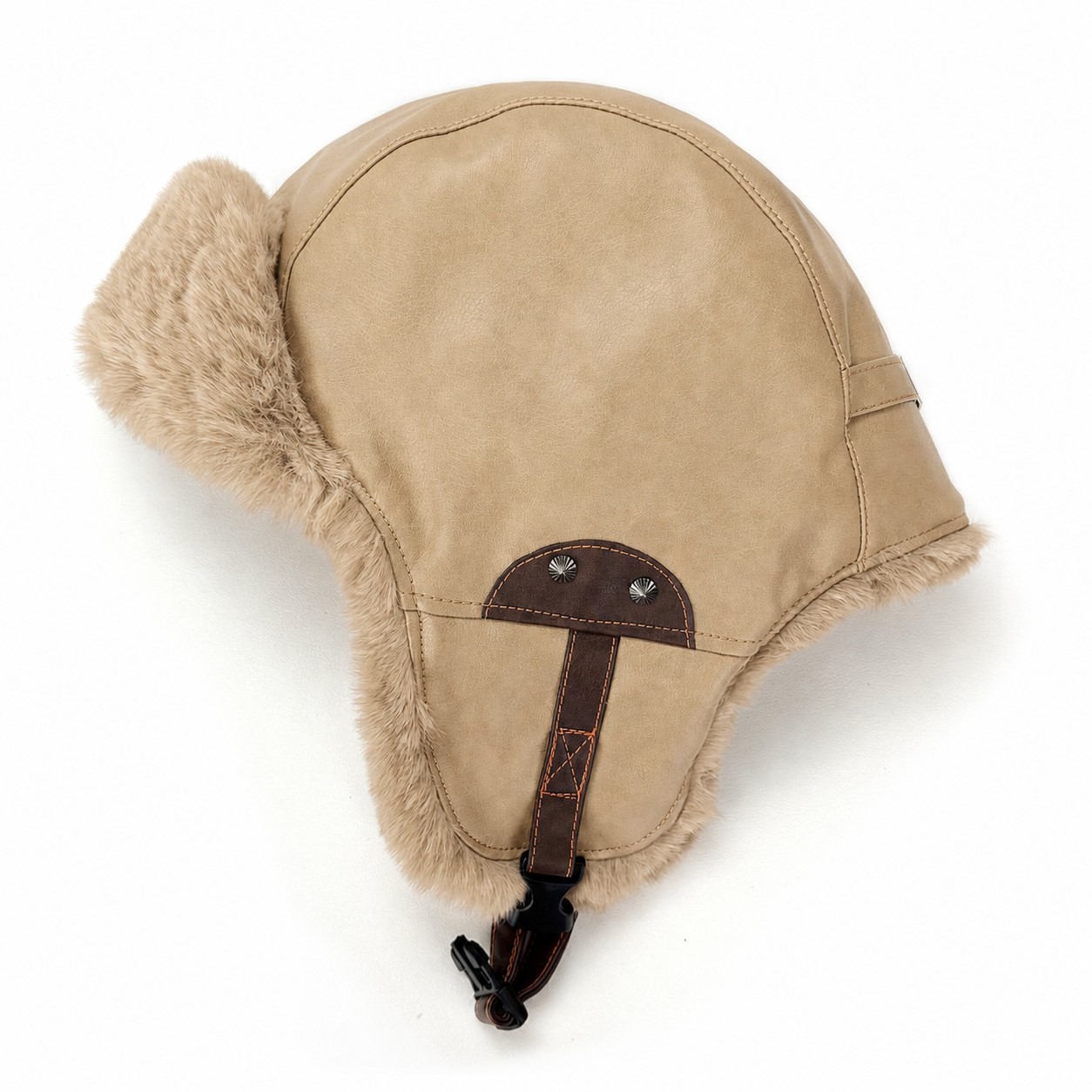Polyester Fleece Lined Trapper Hat — Khaki Beige