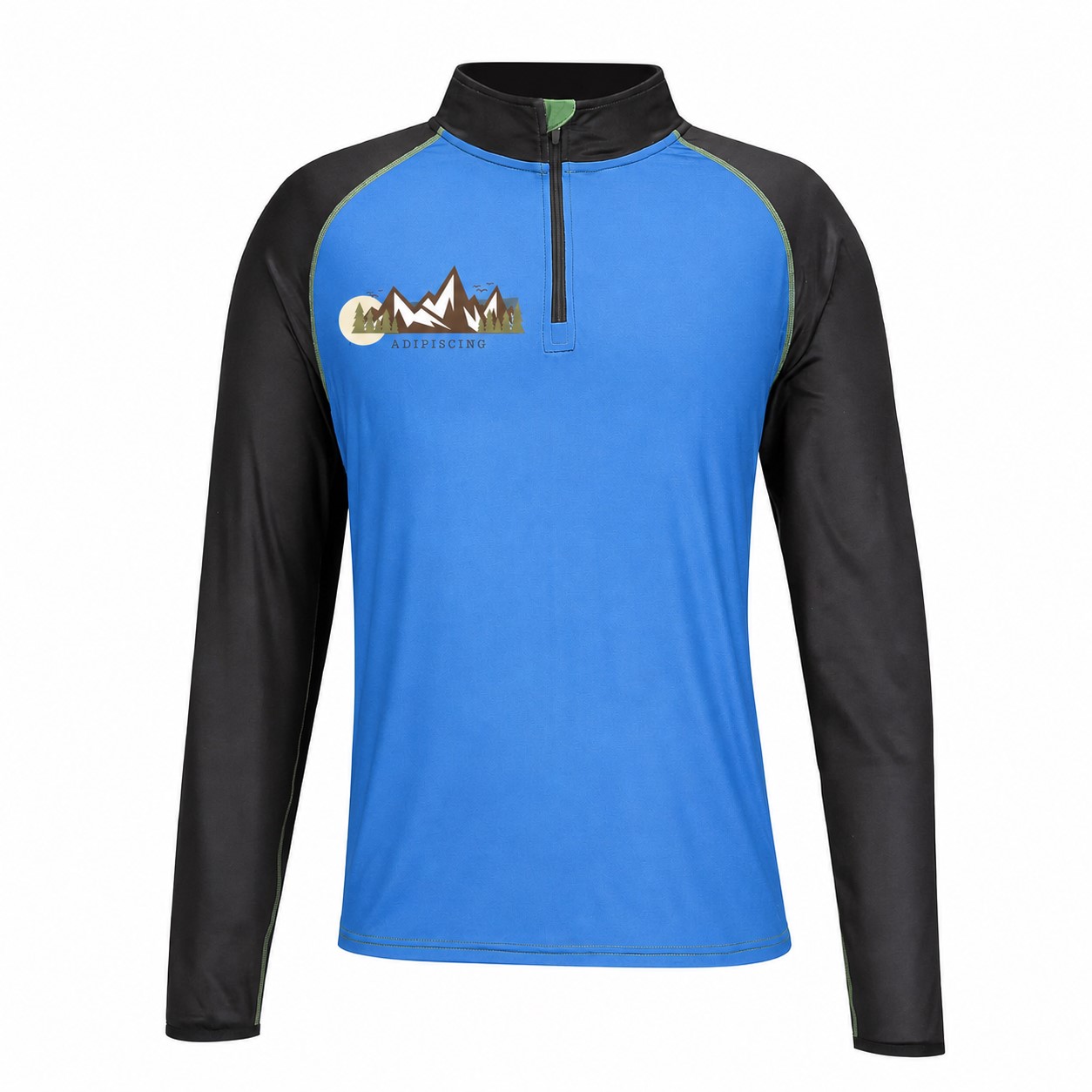 Quarter-Zip Neckline Raglan Sleeves Sweatshirt — Blue