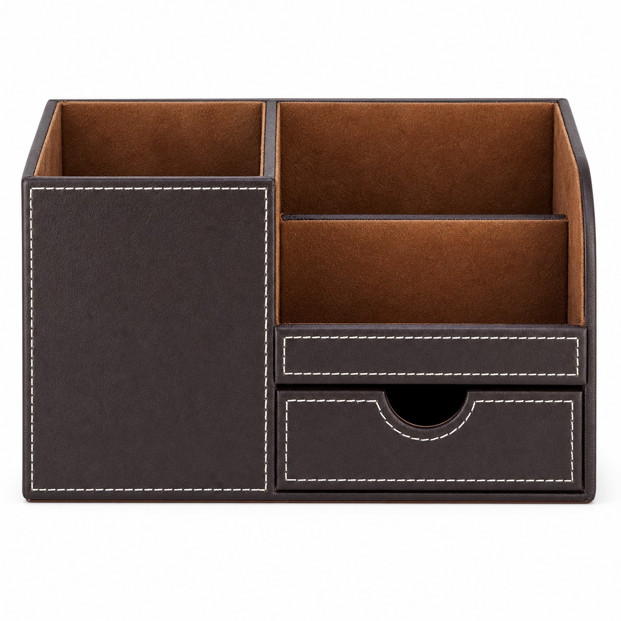 Stitched PU Desk Organizer With Drawer — view 2