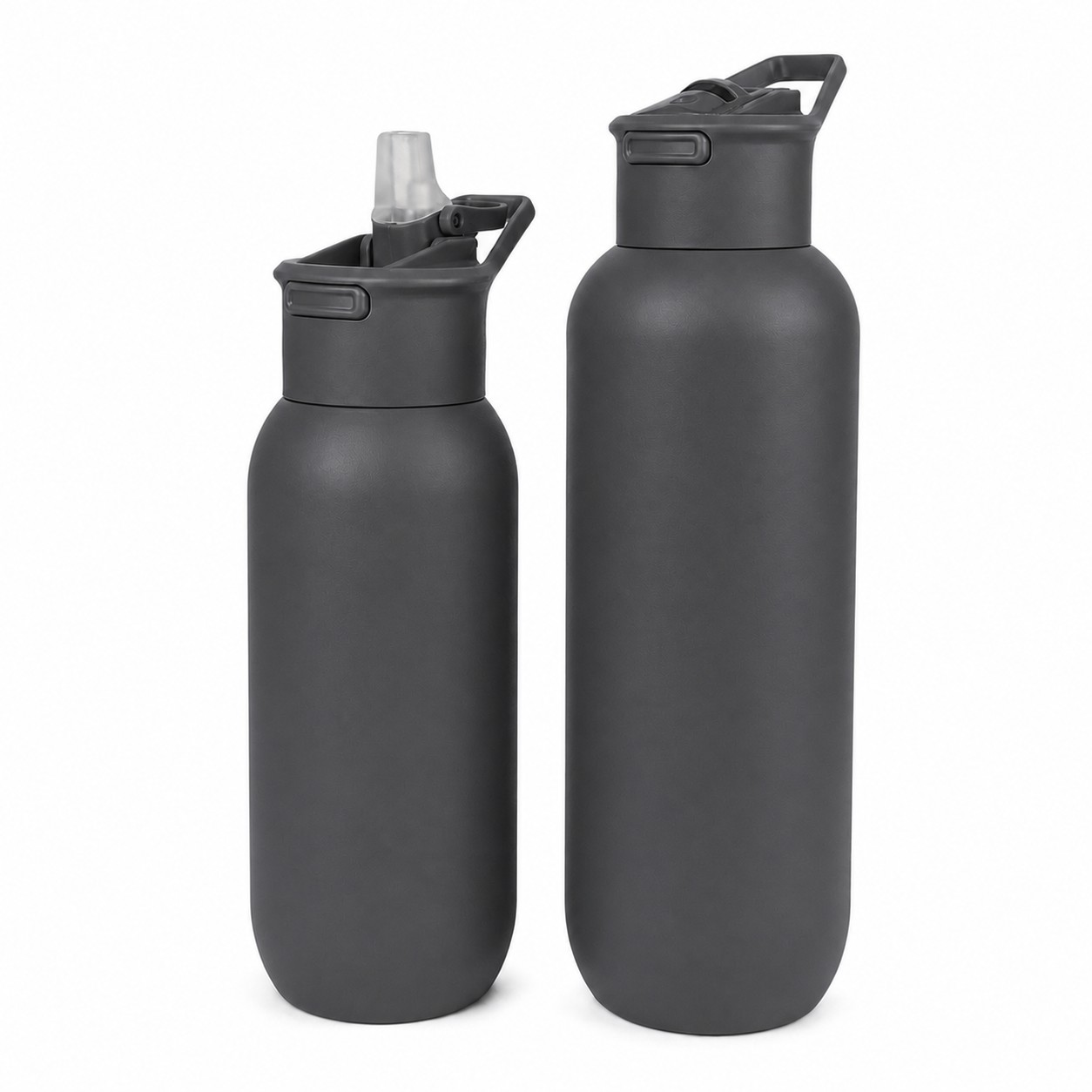Stainless Insulated Bottle With Straw Lid — Dark Gray