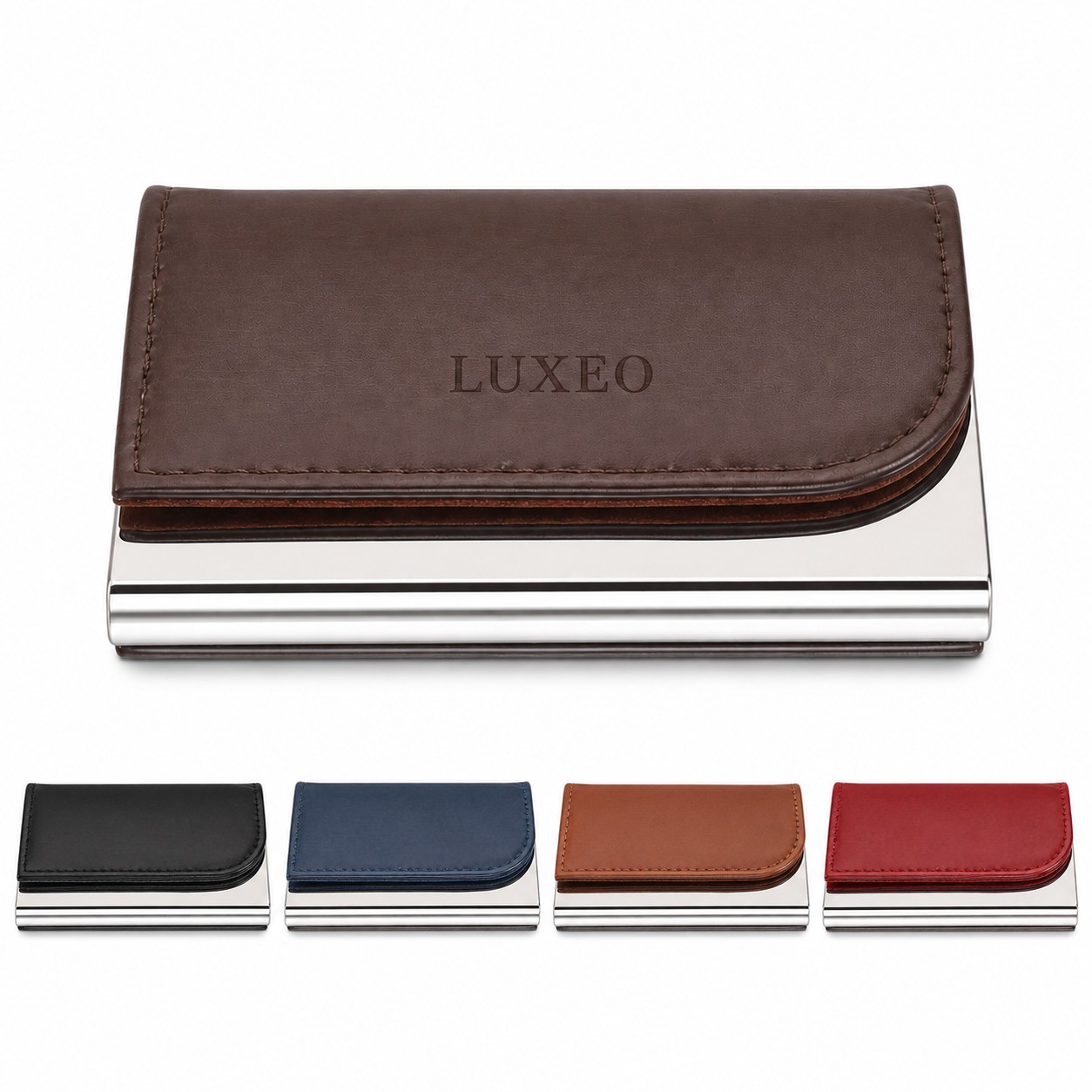 Stainless Steel Faux Leather Business Card Holder