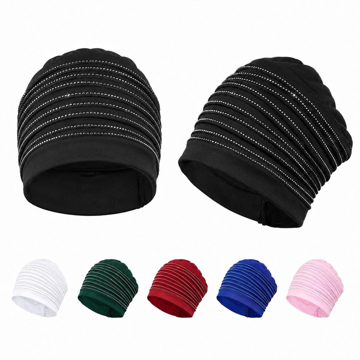 Rhinestone Polyester Turban Beanie Cap