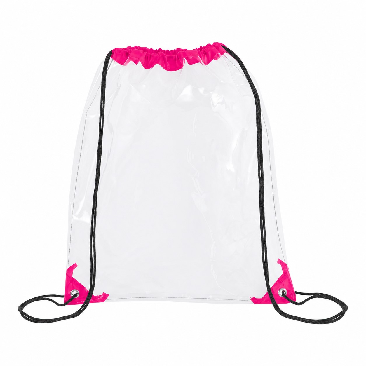 Metal Grommets Clear Drawstring Bag — Fuchsia Pink