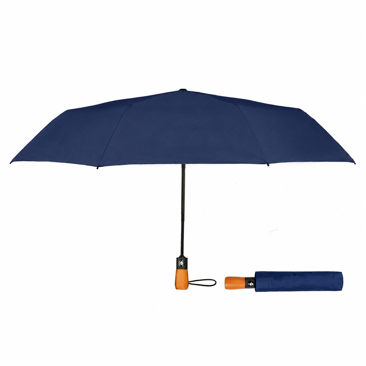 Wooden Handle Auto Open Umbrella — Navy Blue