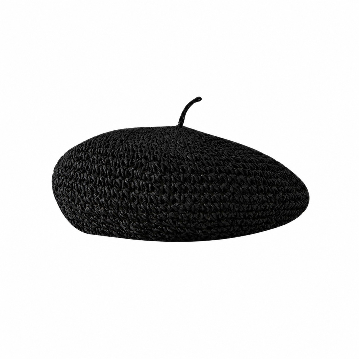 Straw Hollow Knit Beret Sun Hat — Black