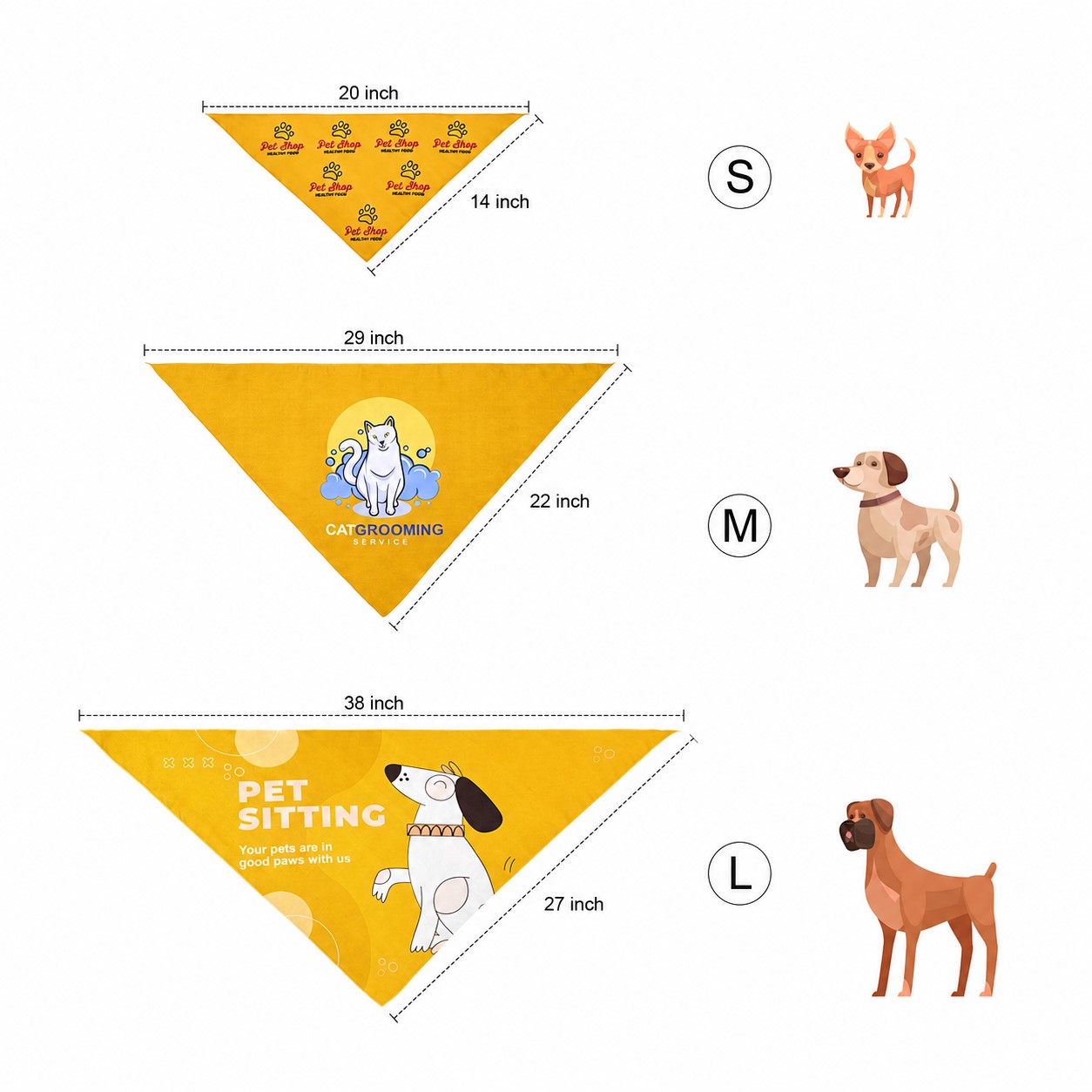 Washable Pet Triangle Bandanna — Gold