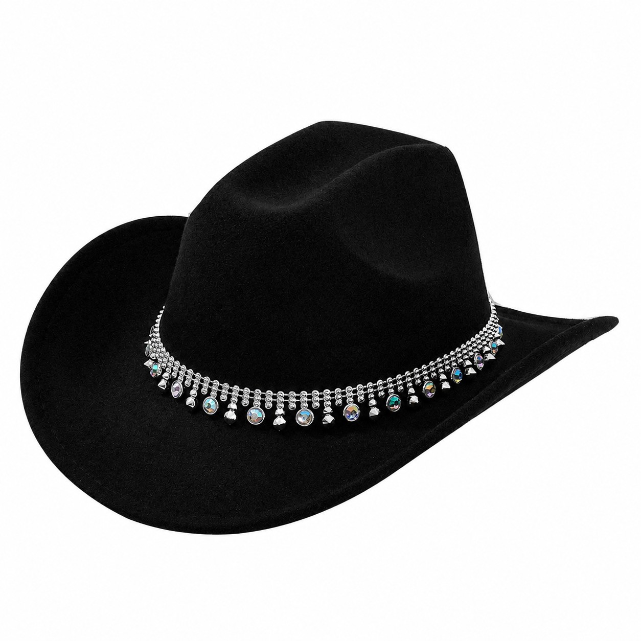 Jeweled Band Polyester Cowboy Hat — Black