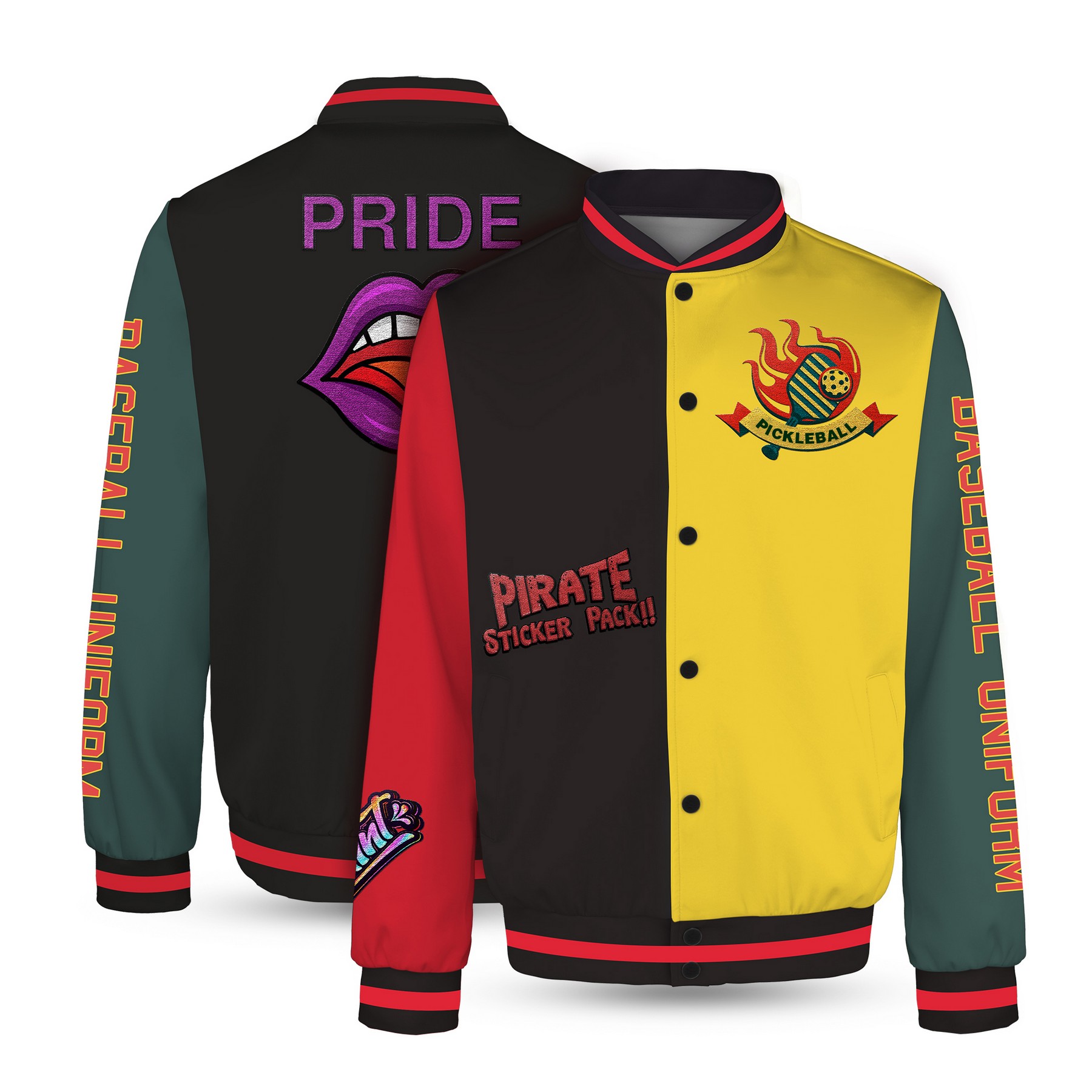 Button-Front Polyester-Spandex Varsity Jacket — view 2