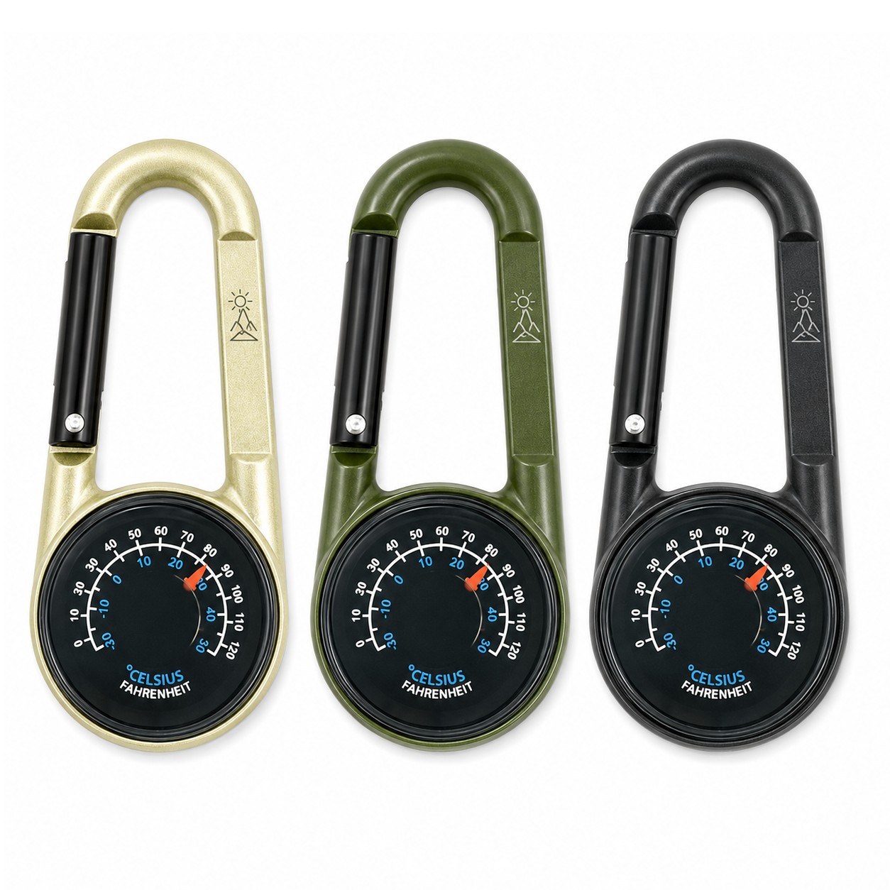 Zinc Alloy Compass Thermometer Carabiner — view 1