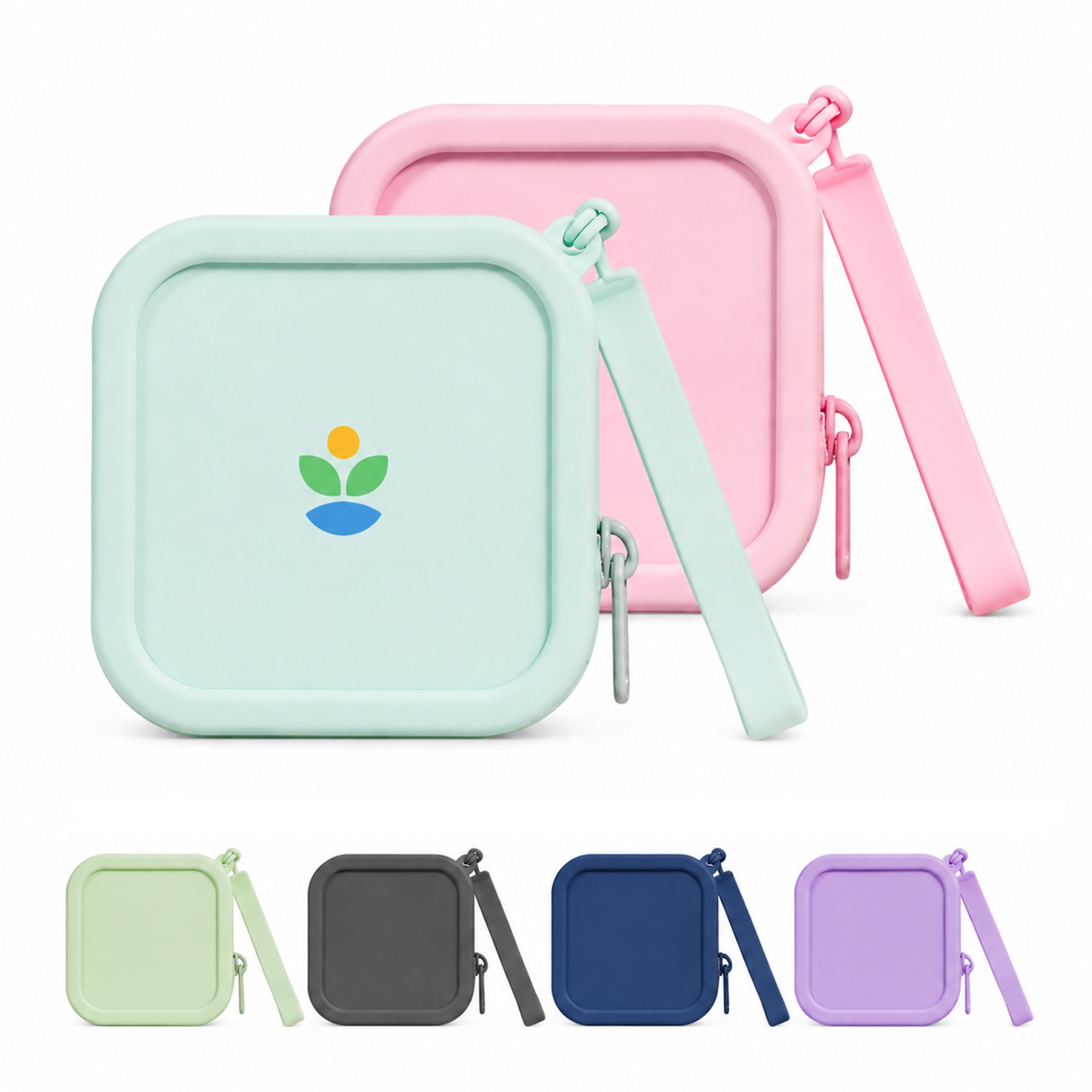 Square Silicone Zipper Pouch With Wrist Strap