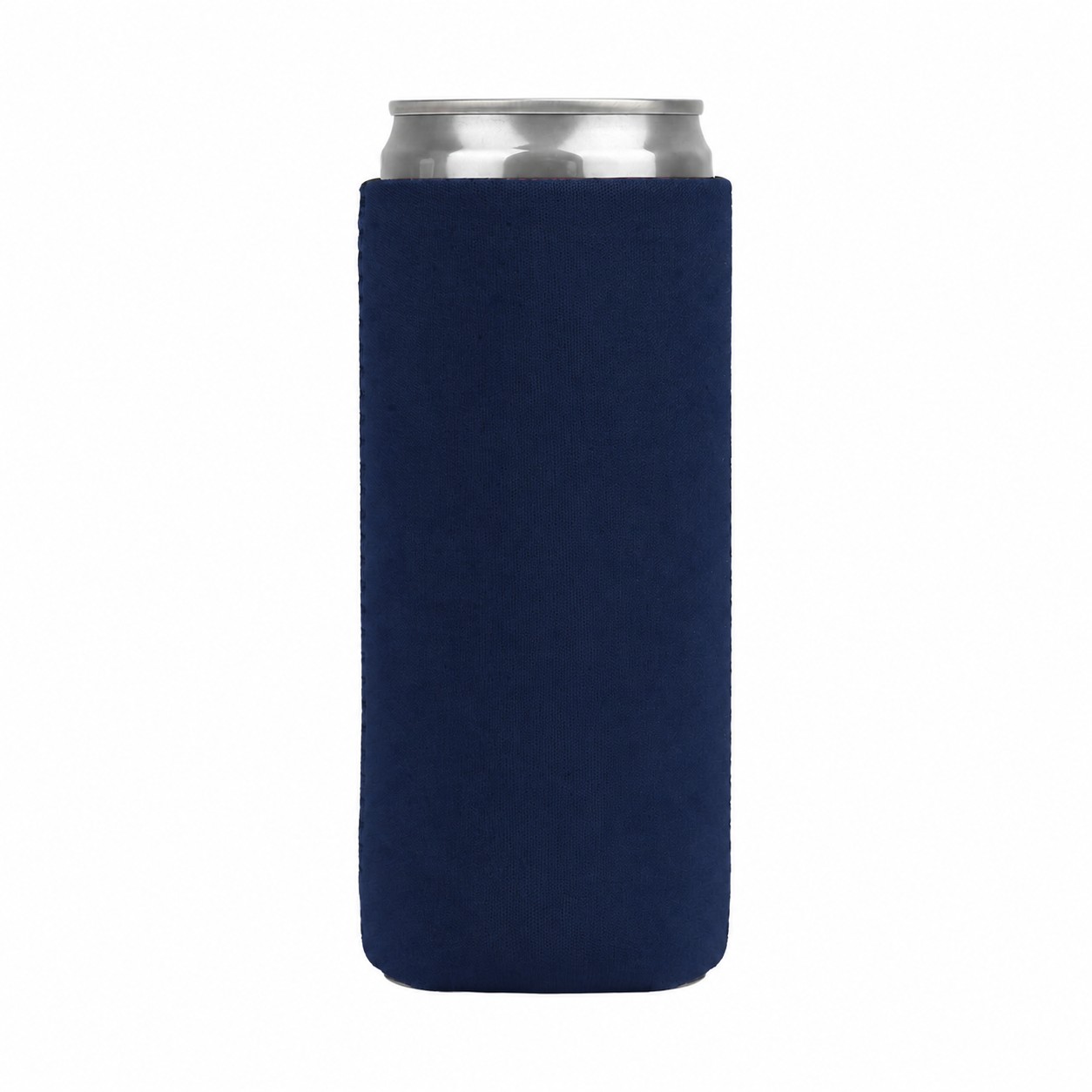 White Neoprene Slim Can Cooler — Navy Blue