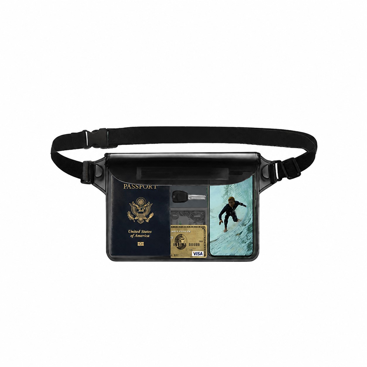 Waterproof PVC Waist Phone Bag — Black