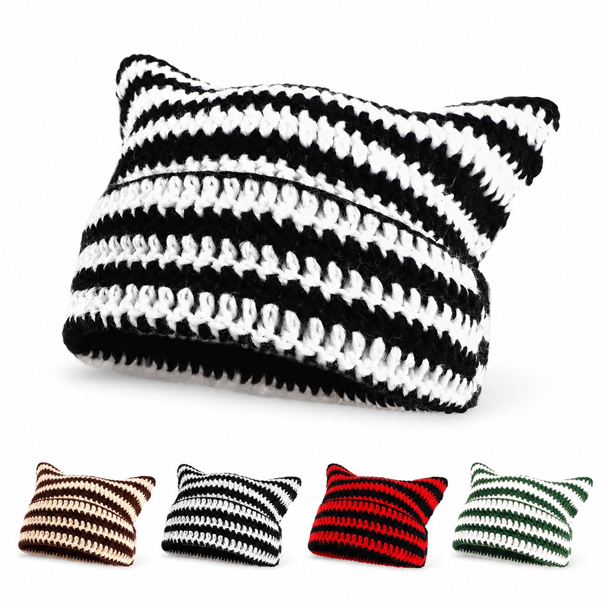 Striped Acrylic Crochet Beanie Hat