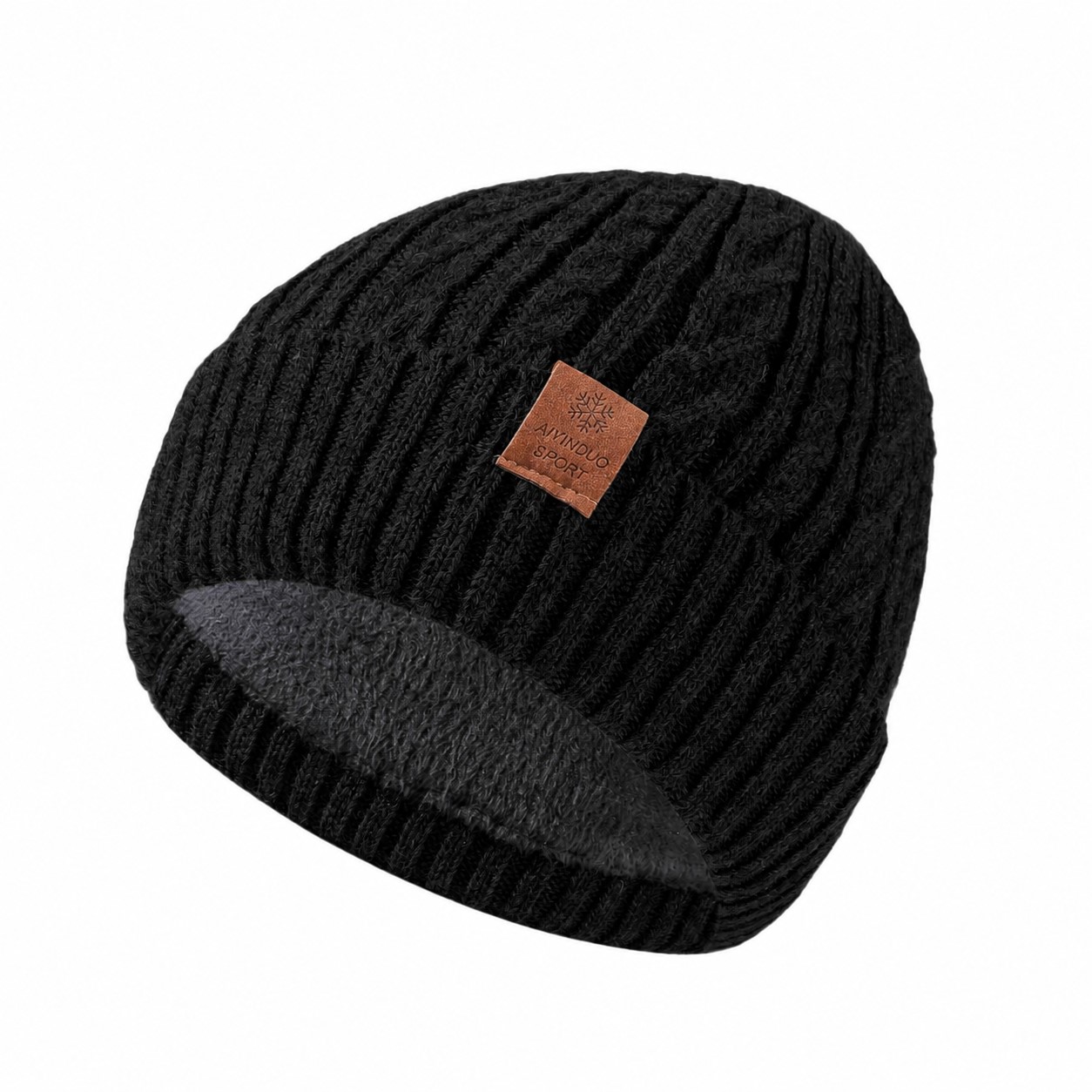 Wool Blend Fleece Lined Beanie — Black