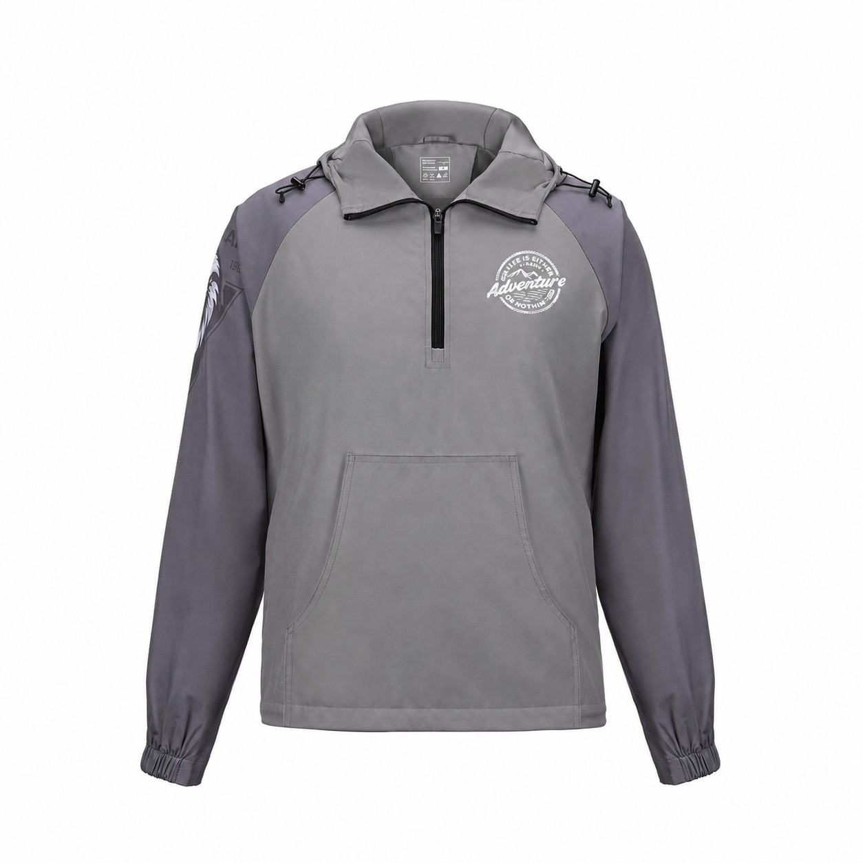 Polyester Quarter-Zip Hooded Jacket — Gray
