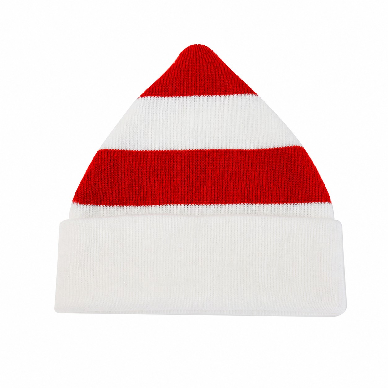 Striped Polyester Knit Beanie — Red