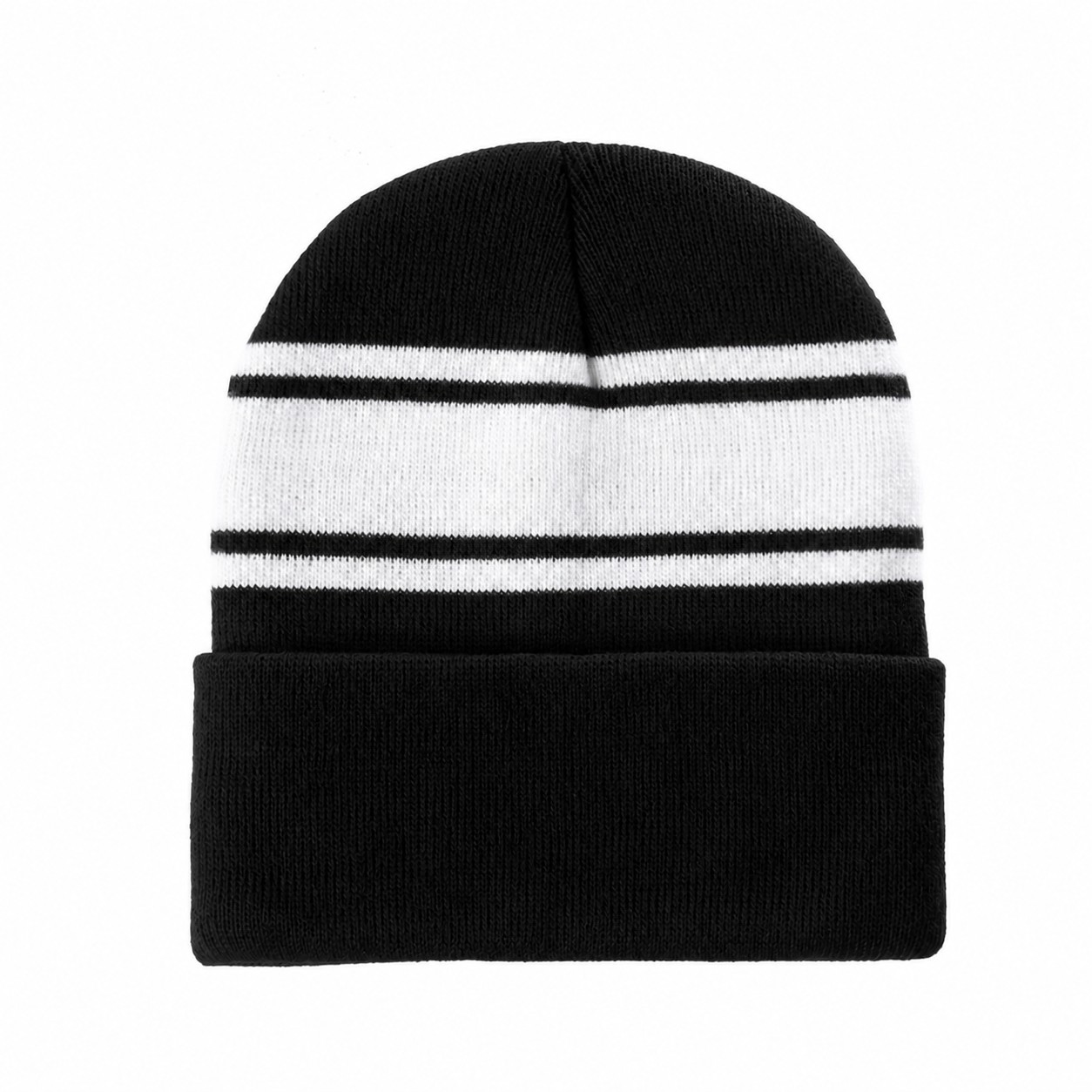 Polyester Striped Watch Beanie — Black
