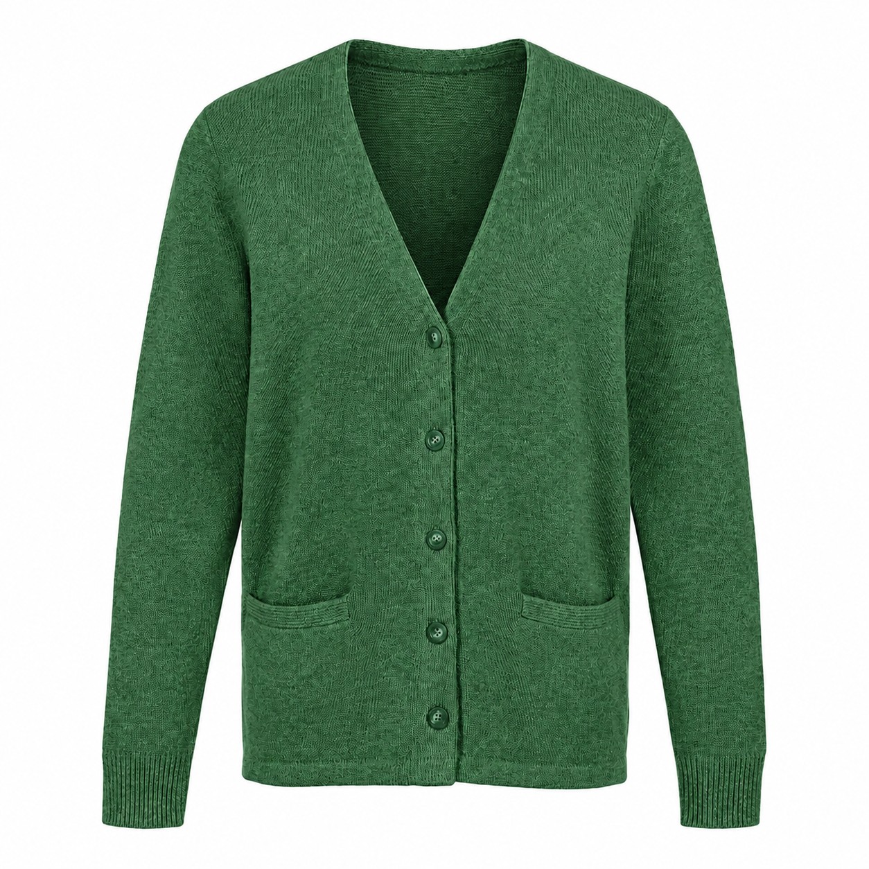 Ladies Acrylic Button Cardigan — Green