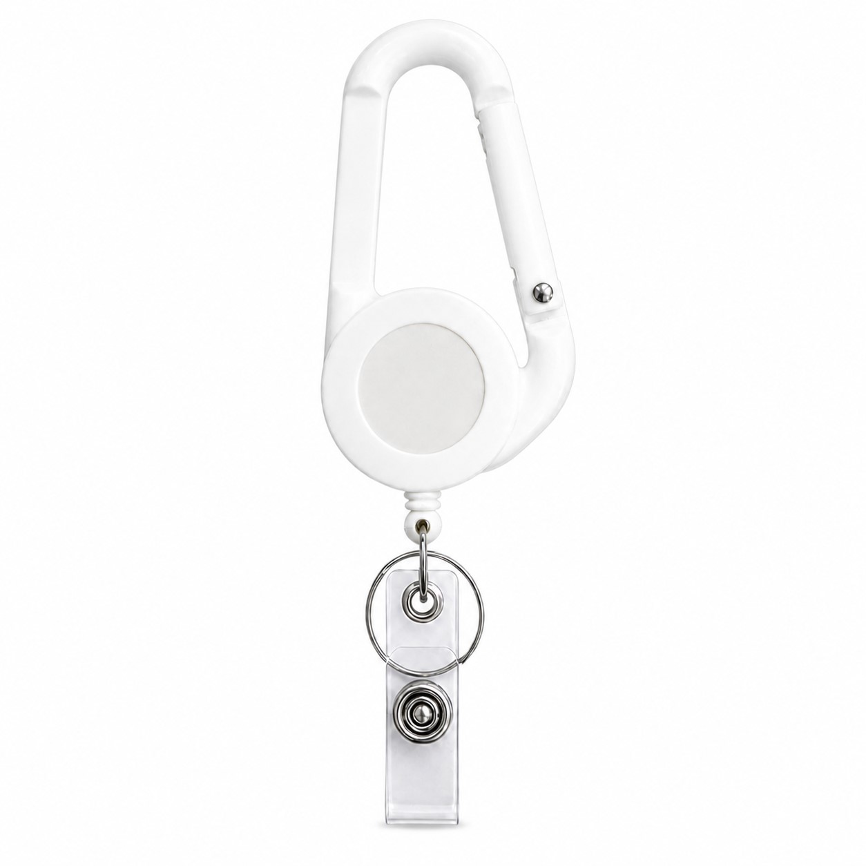 Carabiner Retractable ID Badge Reel — White