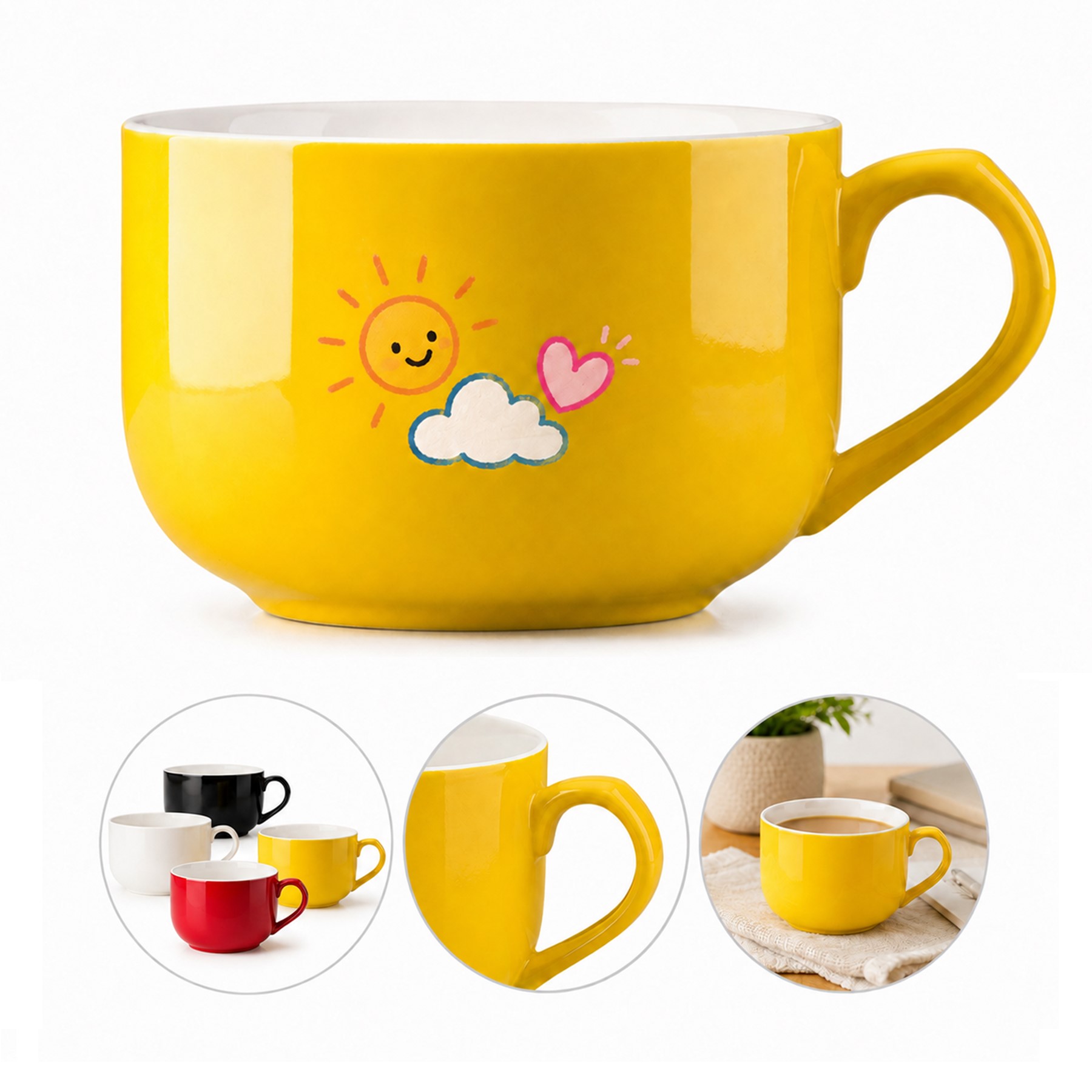 Wide Ceramic Tea Cup With Side Handle