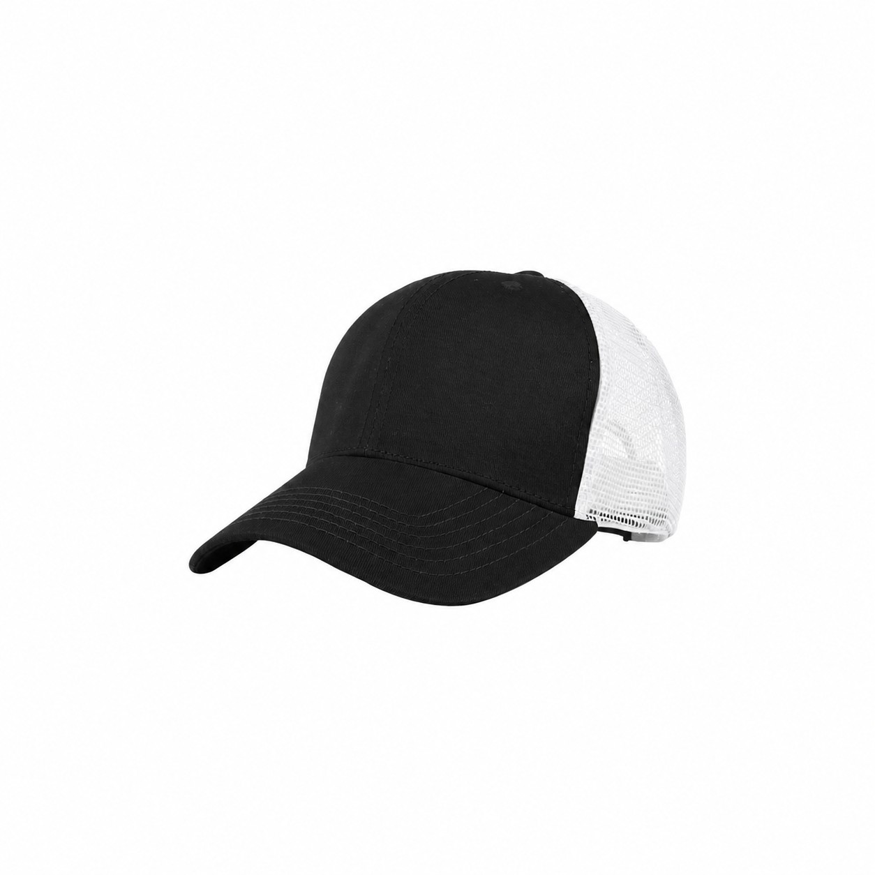 Six-Panel Low-Profile Trucker Cap — Black/White