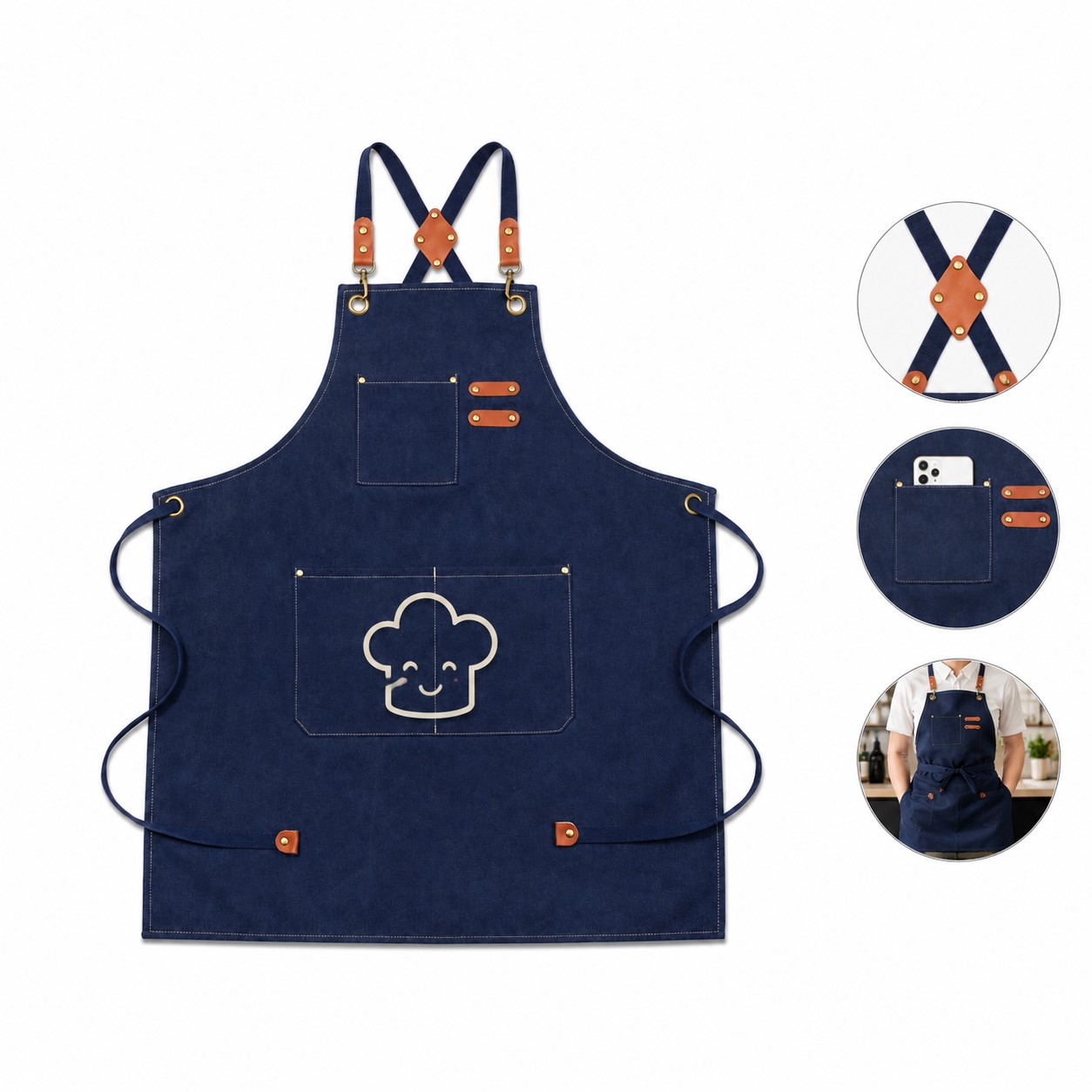 Cross Back Waterproof Canvas Pocket Apron