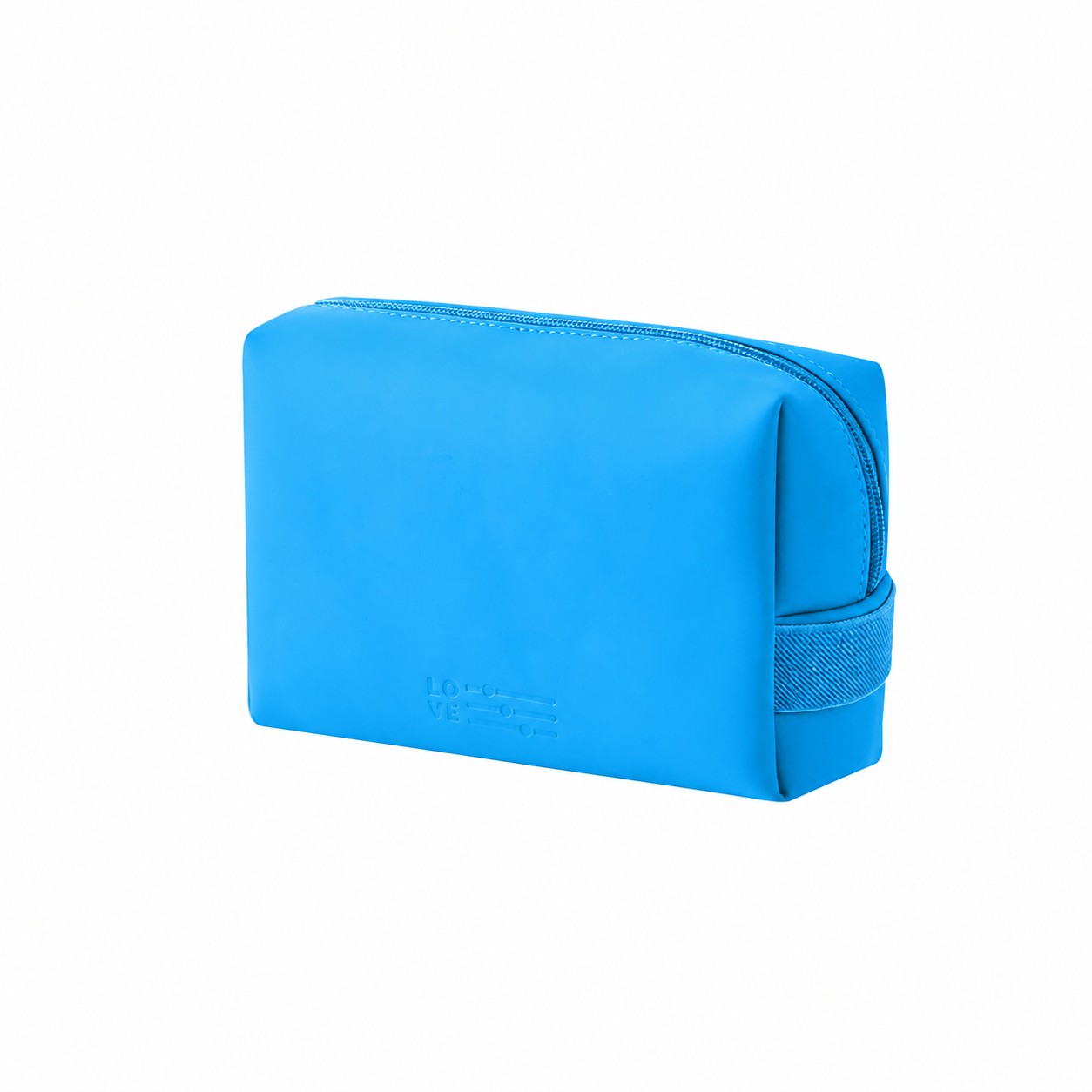 PU Leather Zippered Makeup Bag — Cyan Blue