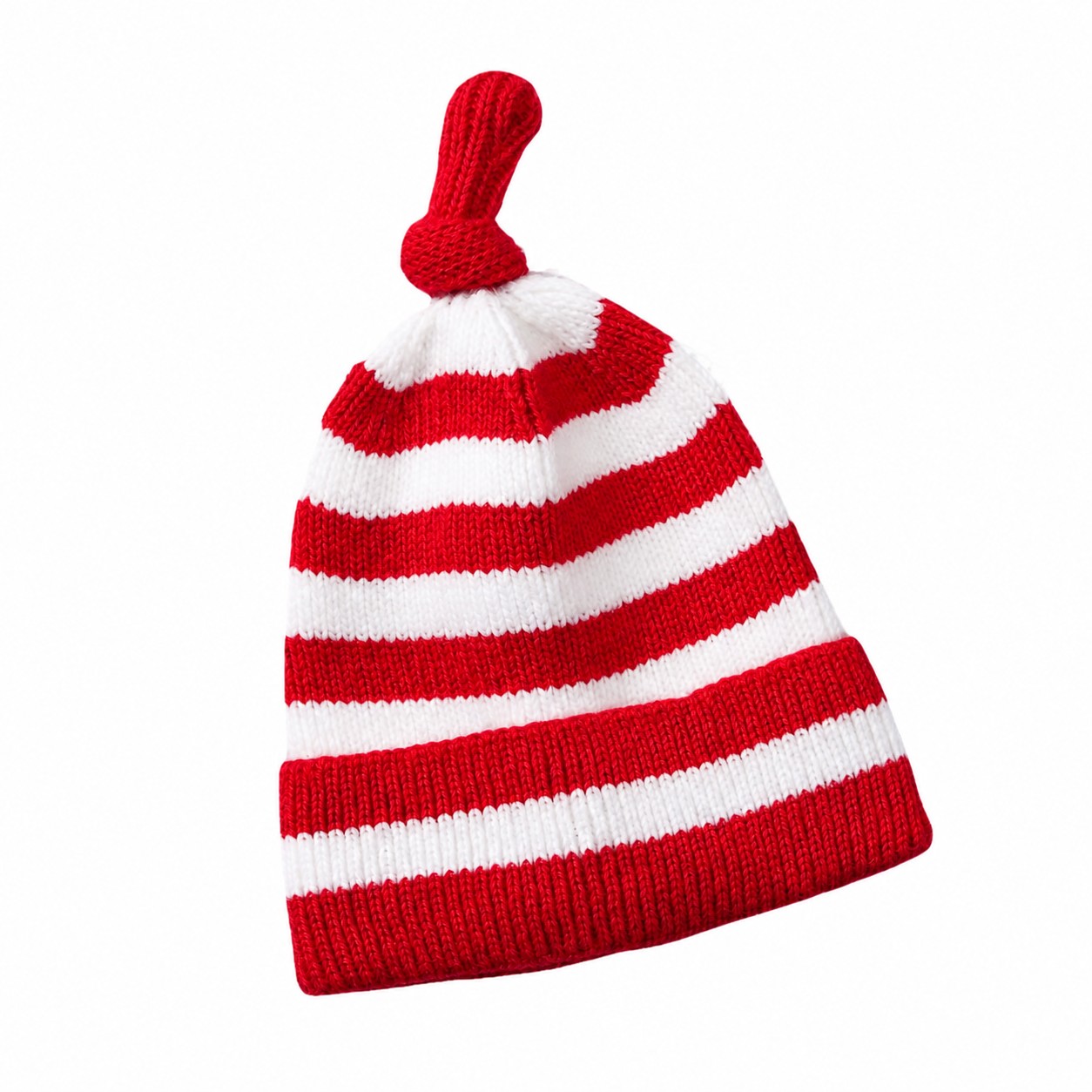 Polyester Striped Kids Knot Beanie — Bright Red