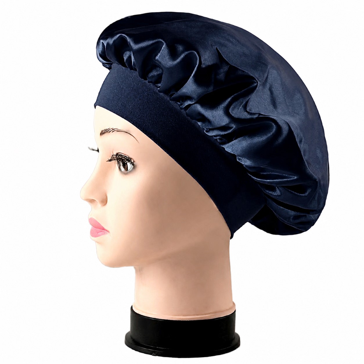 Satin Wide Band Sleep Bonnet — Navy Blue