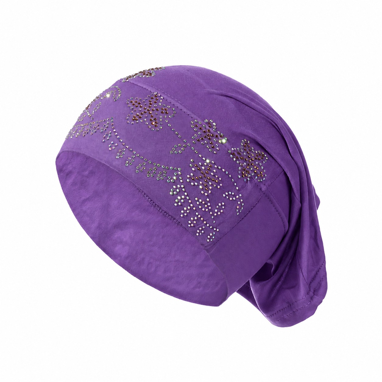 Rhinestone Elastic Turban Head Wrap — Purple