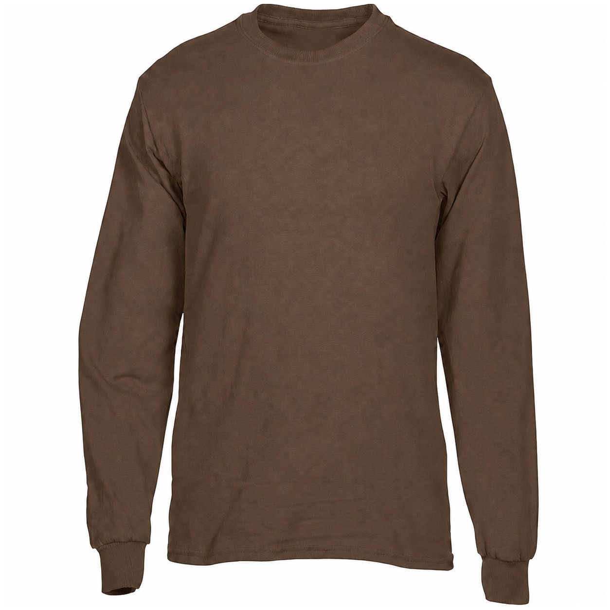 Cotton Long Sleeve Crewneck Shirt — Brown