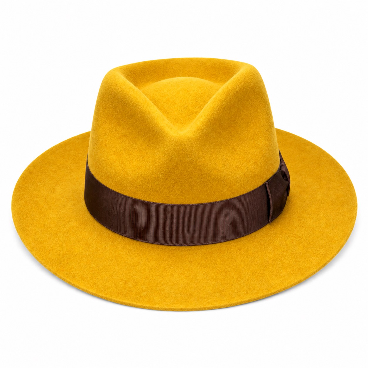 Western Wool Pinch Crown Fedora Hat — Yellow