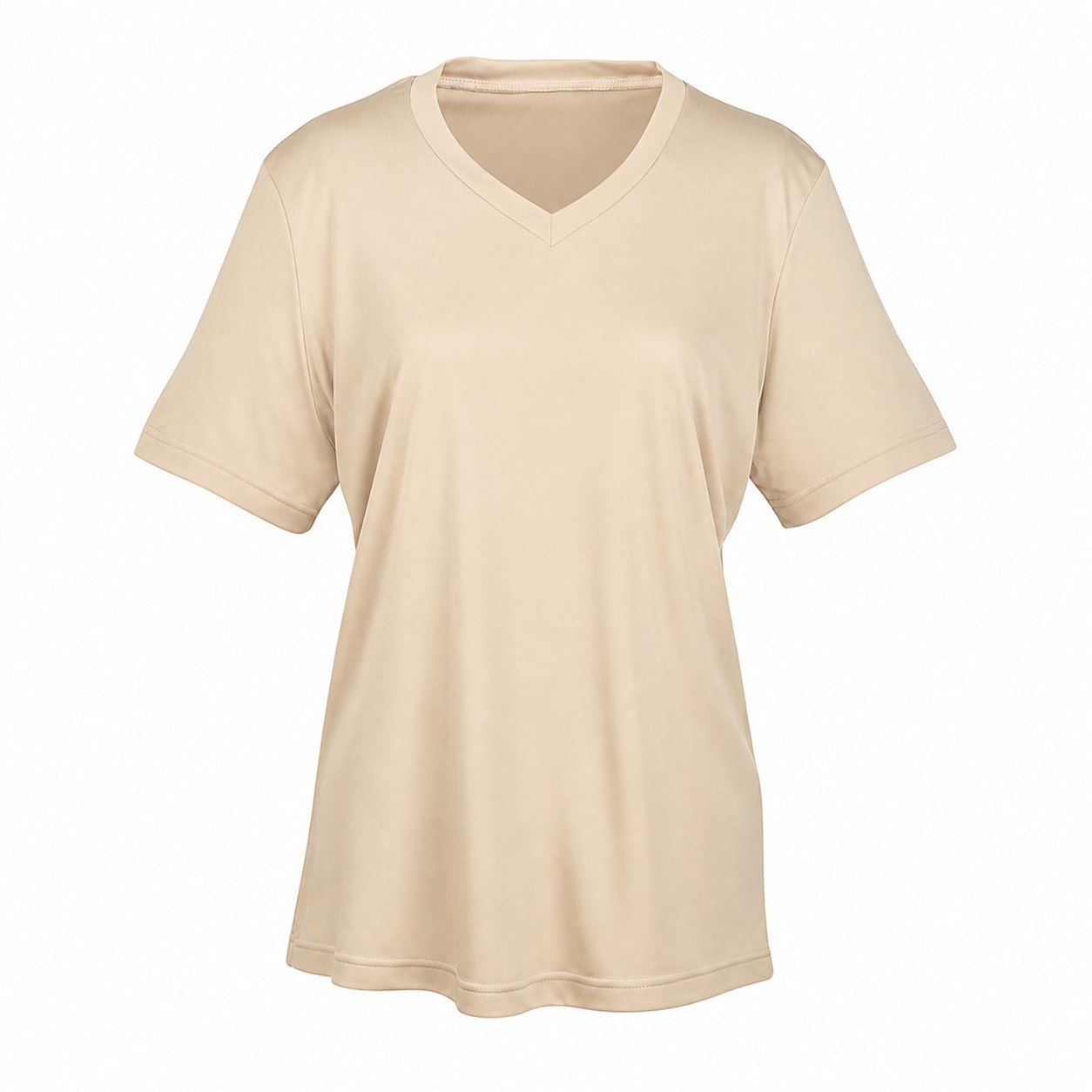 Ladies Polyester V Neck Shirt — Beige