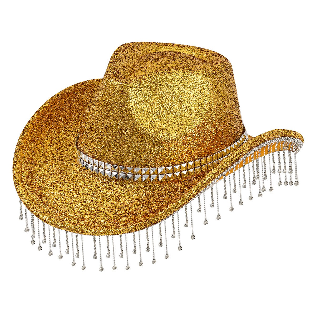 Polyester Rhinestone Tassel Cowboy Hat — view 2