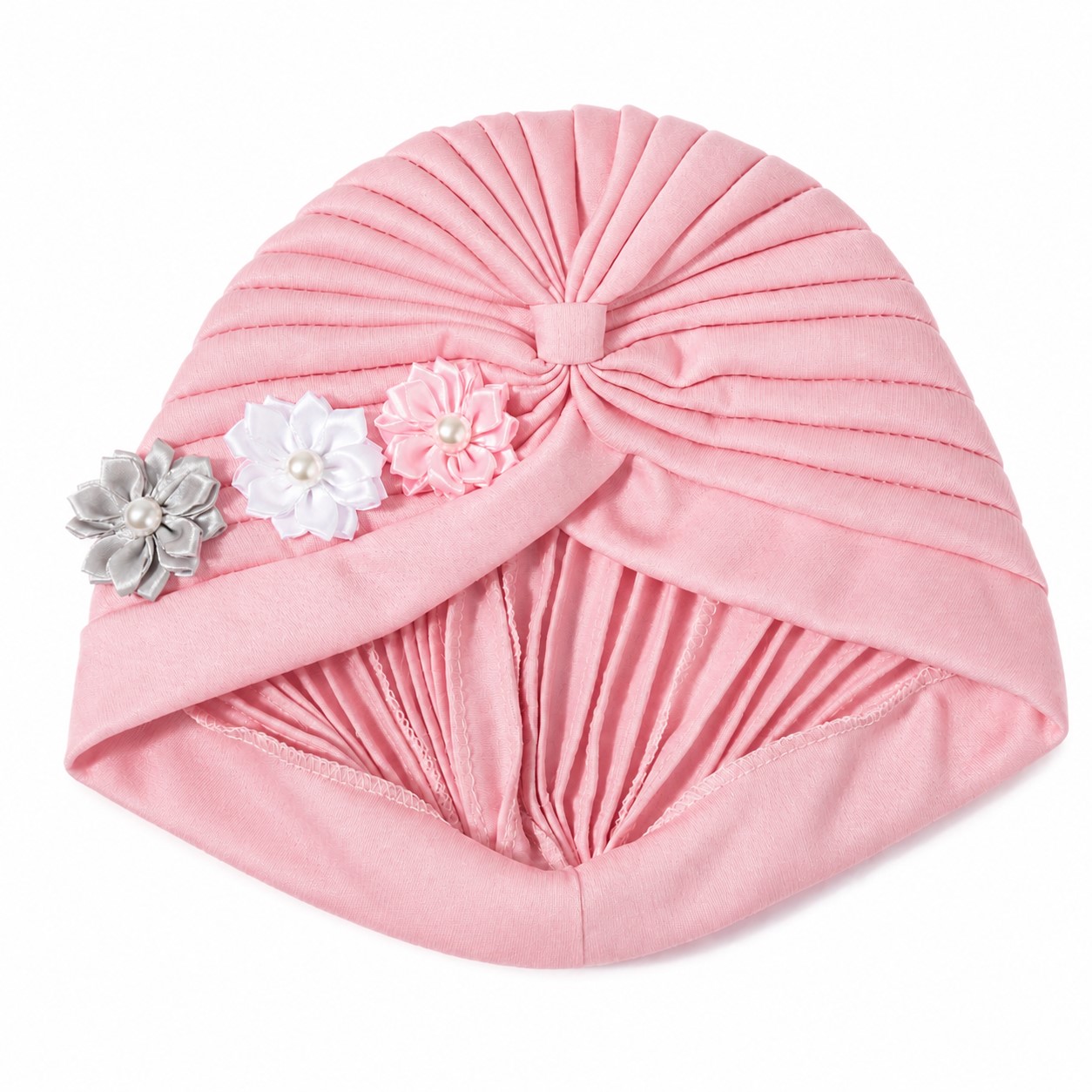 Pleated Polyester Floral Turban Wrap — Pink