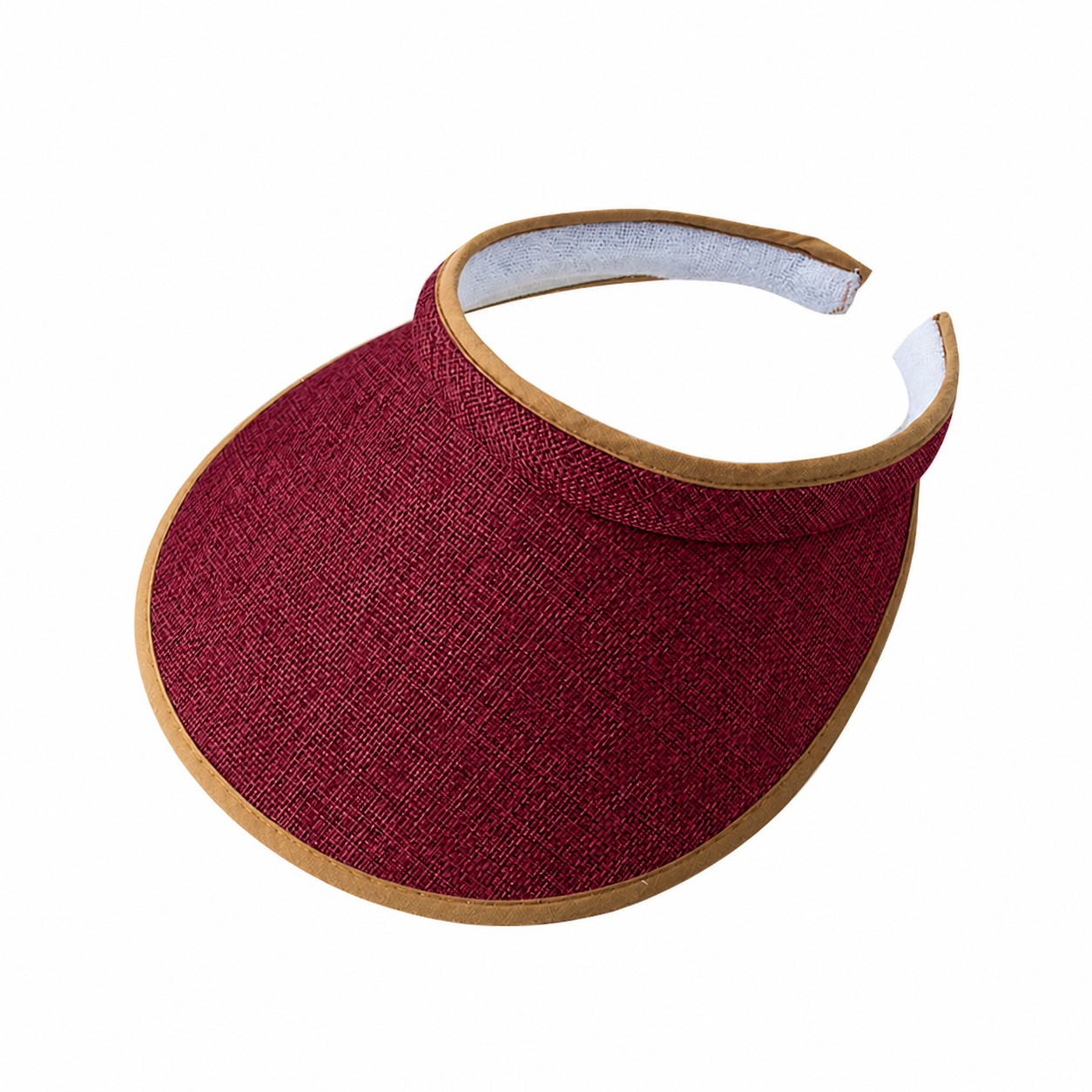 Polyester Straw Look Sun Visor — Wine Red
