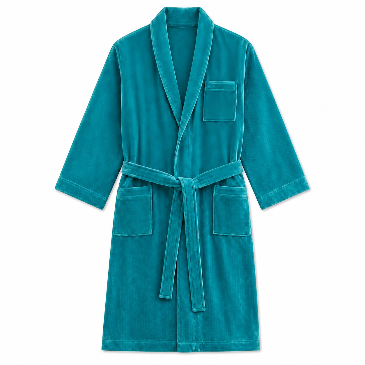Shawl Collar Cotton Bathrobe With Tie Belt — view 2