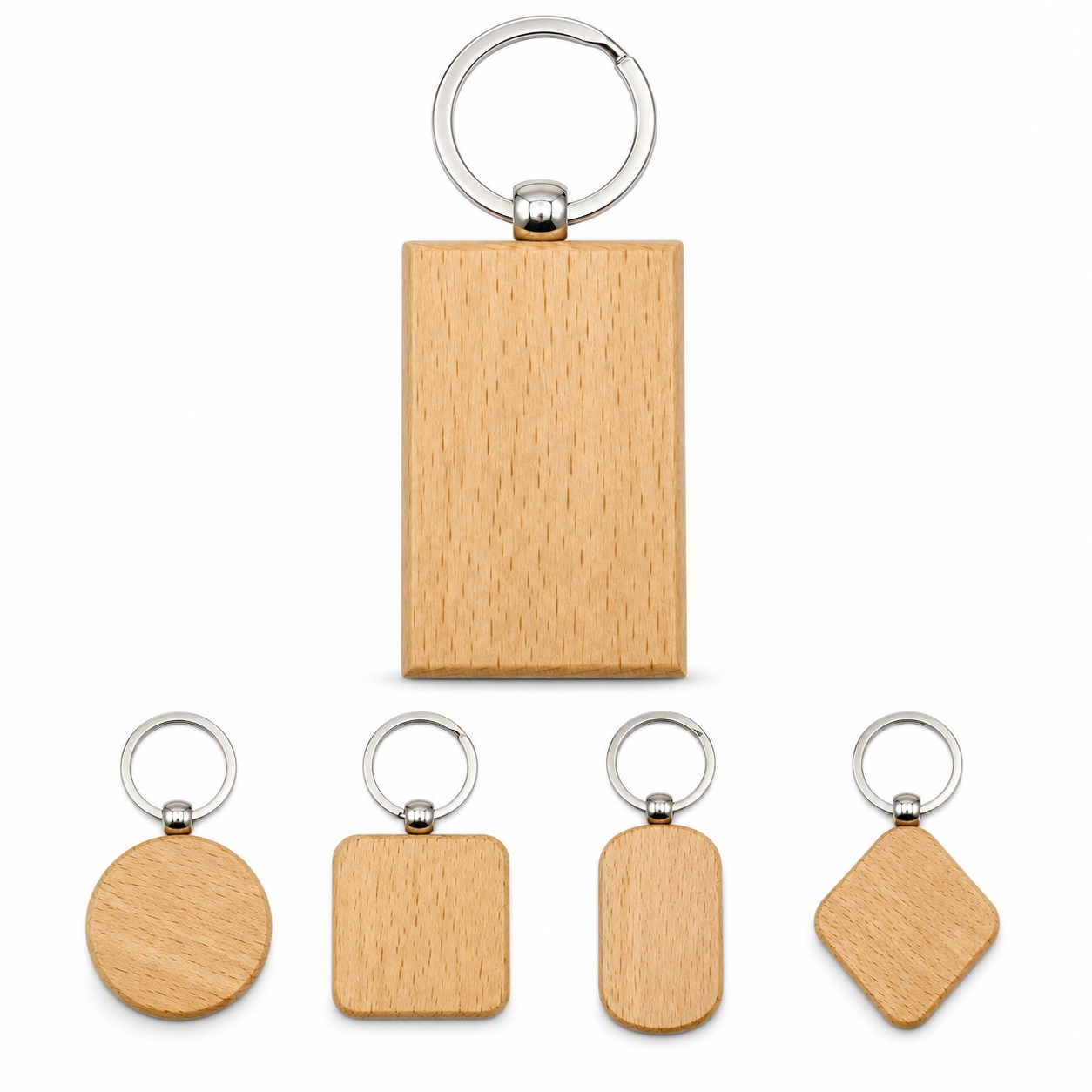 Rectangle Wood Keychain With Ring