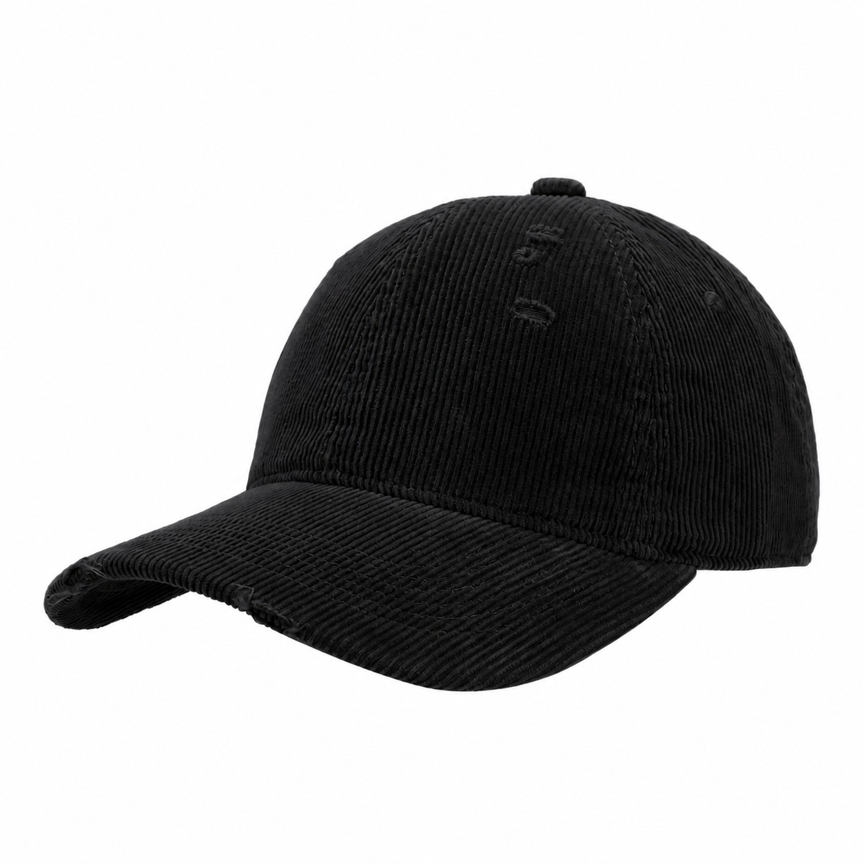 Corduroy Peaked Baseball Cap — Black
