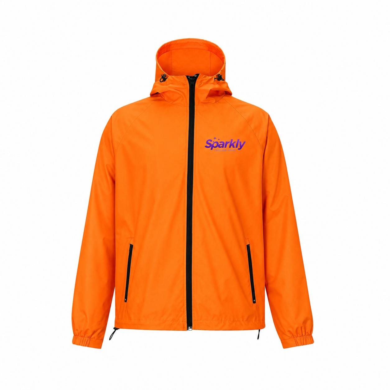 Lightweight Polyester Full-Zip Hooded Jacket — Orange
