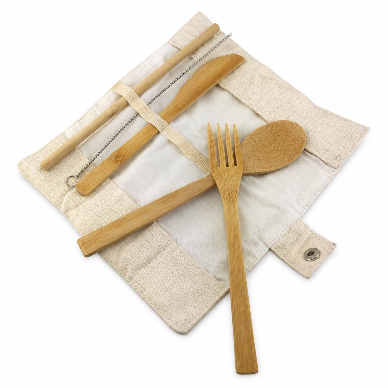 Bamboo Cutlery Set With Cotton Canvas Pouch — view 2