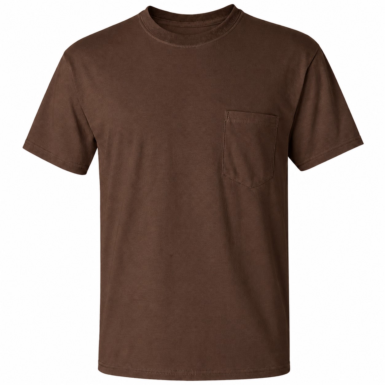 Pocket Cotton Crewneck T Shirt — Brown