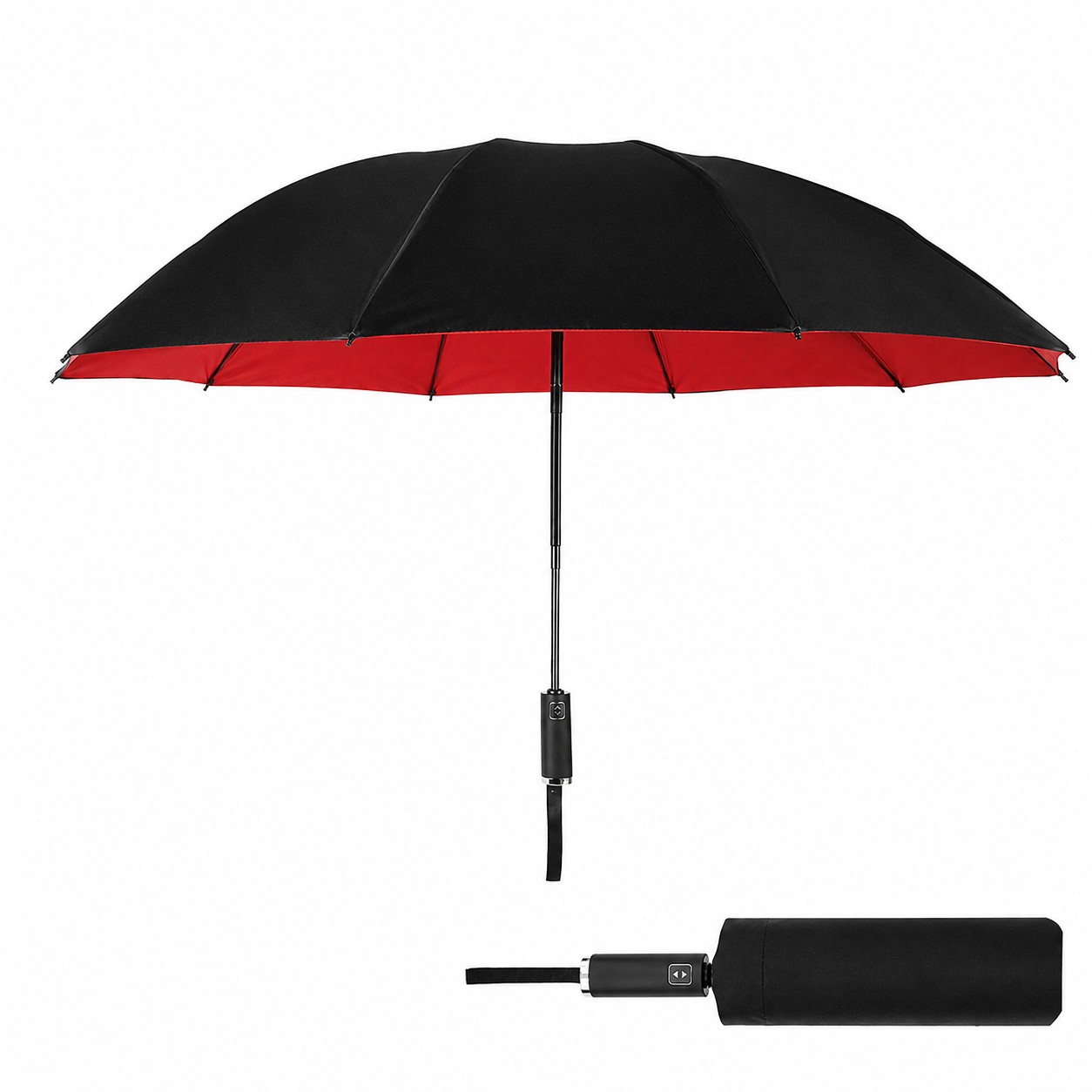 Inverted Auto Open Folding Umbrella — Black/Red