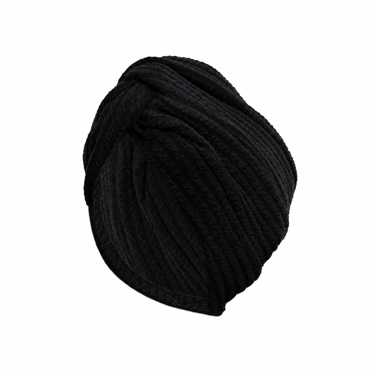 Ribbed Polyester Turban Headwrap — Black