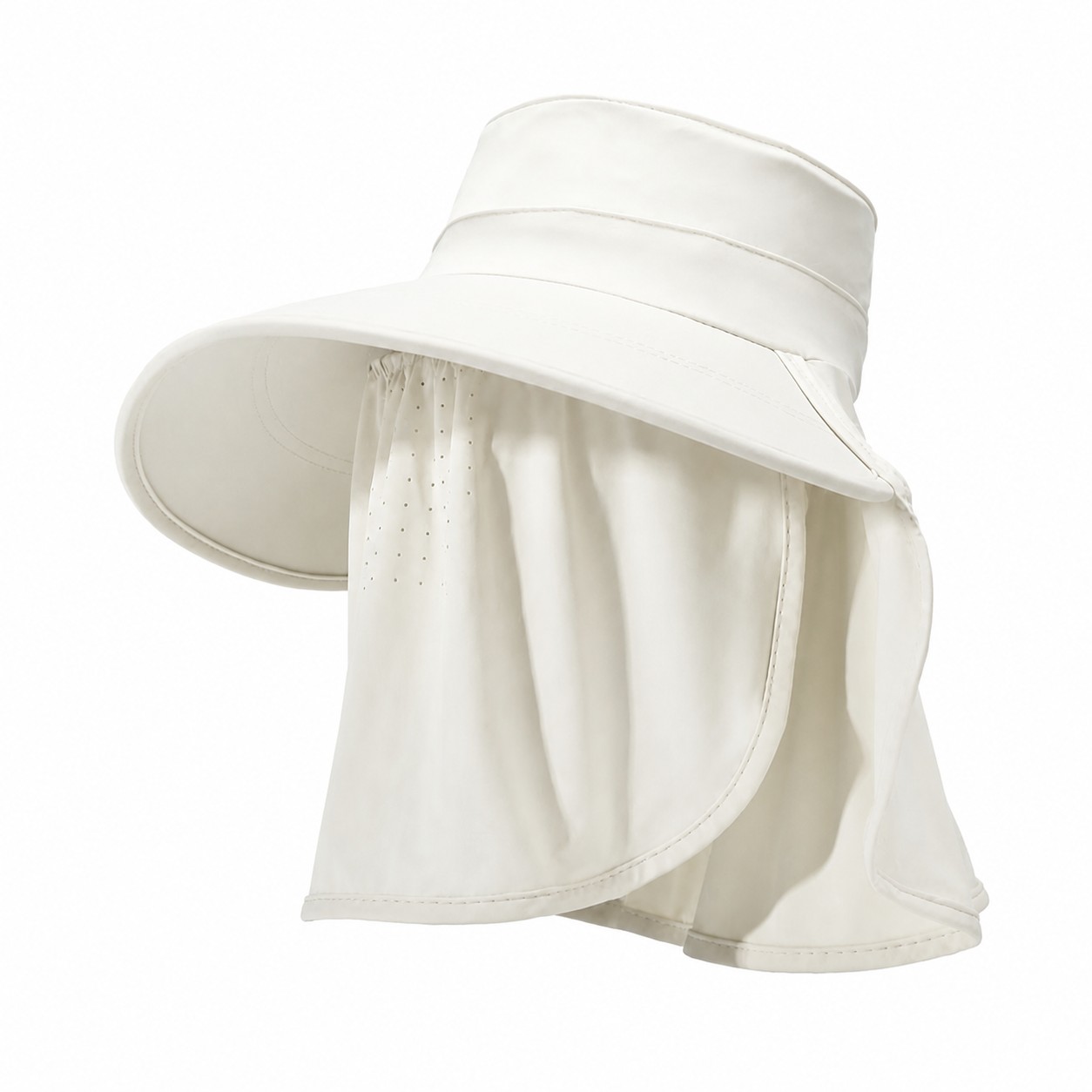 Polyester Face Drape Sun Hat — Off White