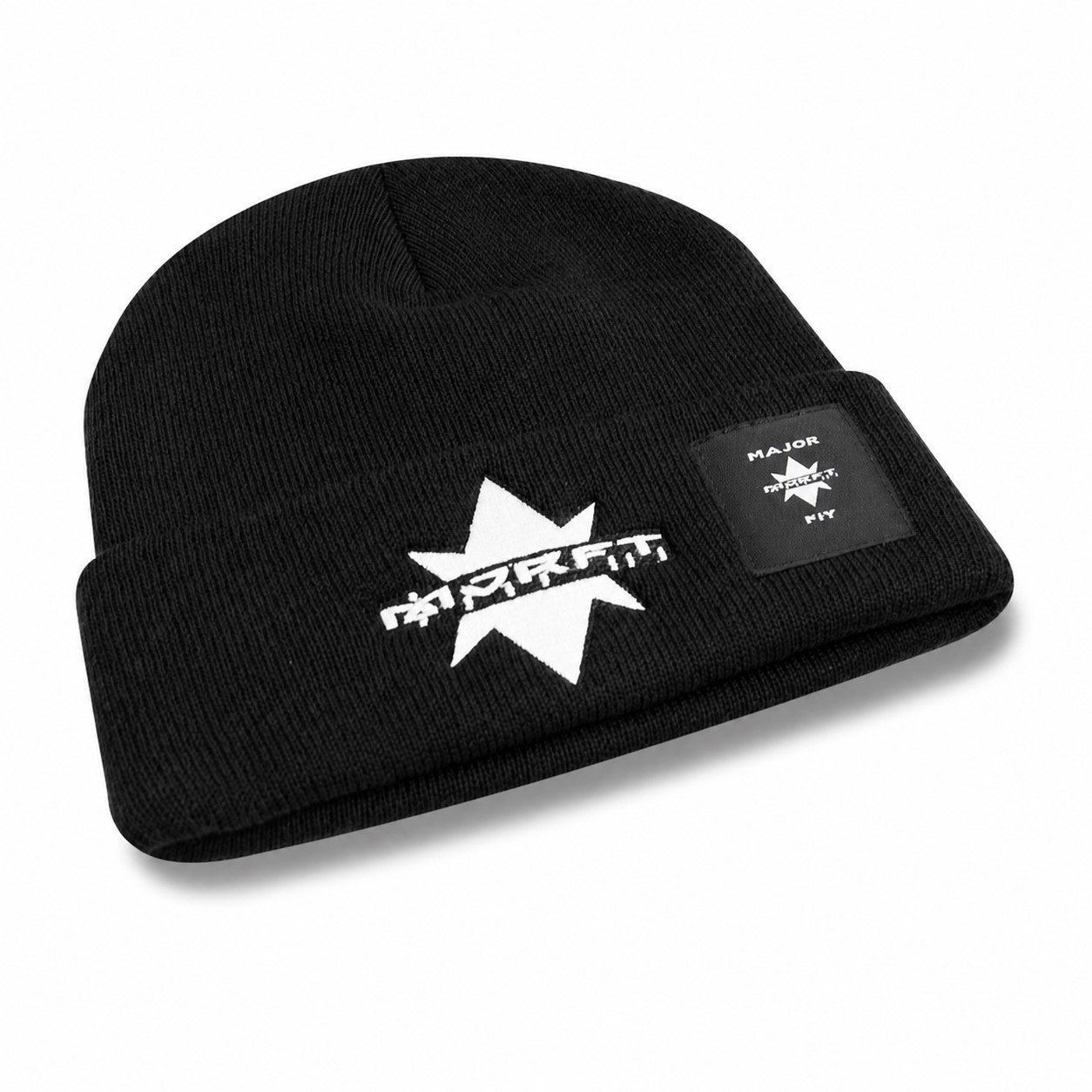Wool Yarn Knit Beanie Hat — Black