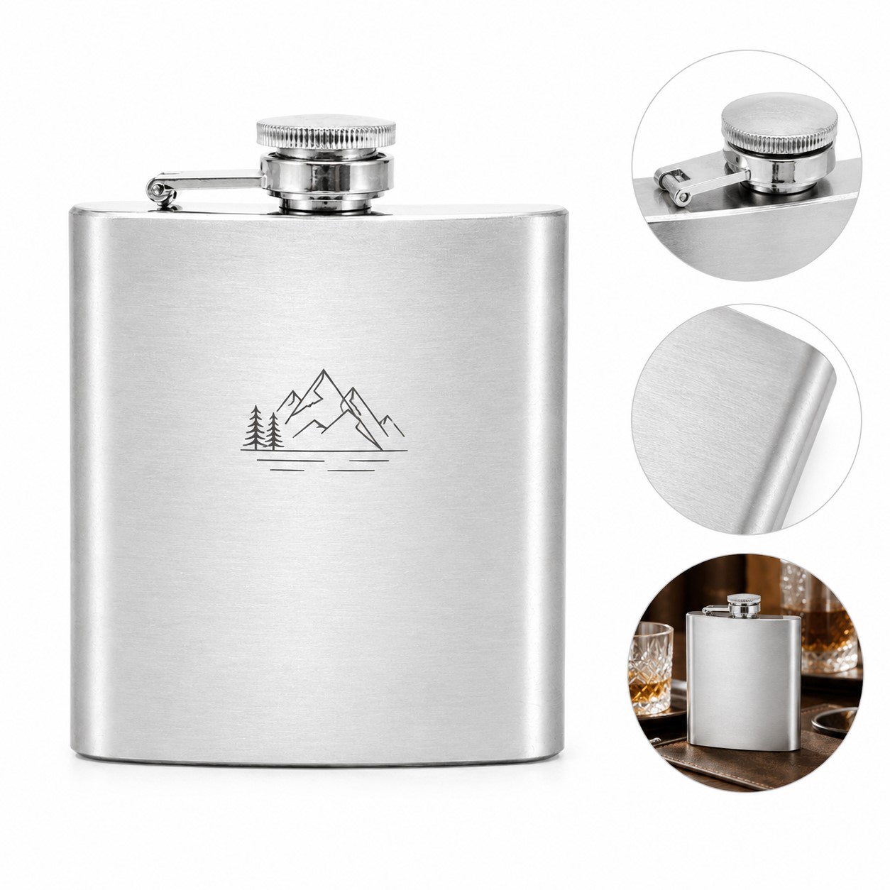Compact 8 Oz Stainless Steel Hip Flask