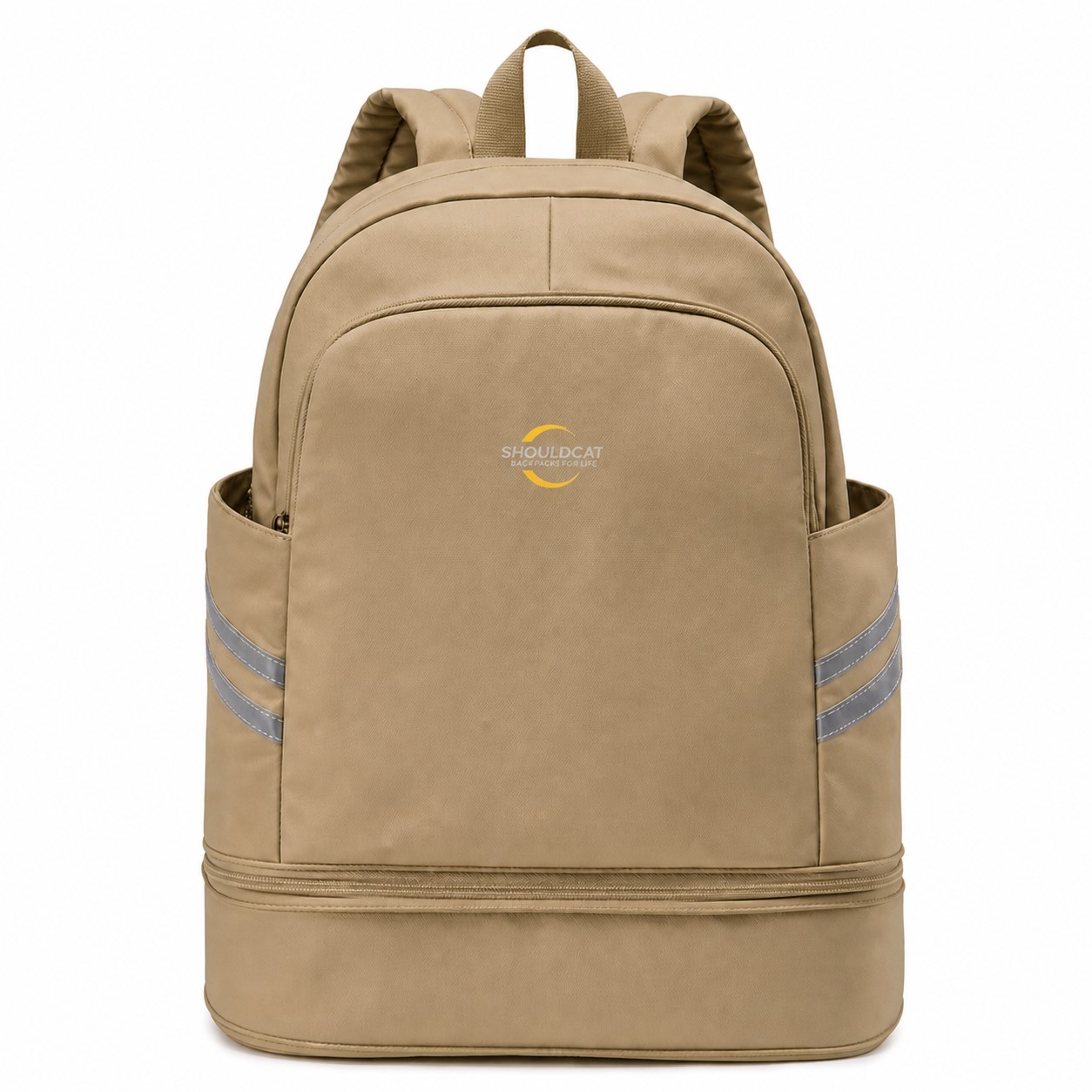Nylon Gym Backpack With Shoe Compartment — Beige