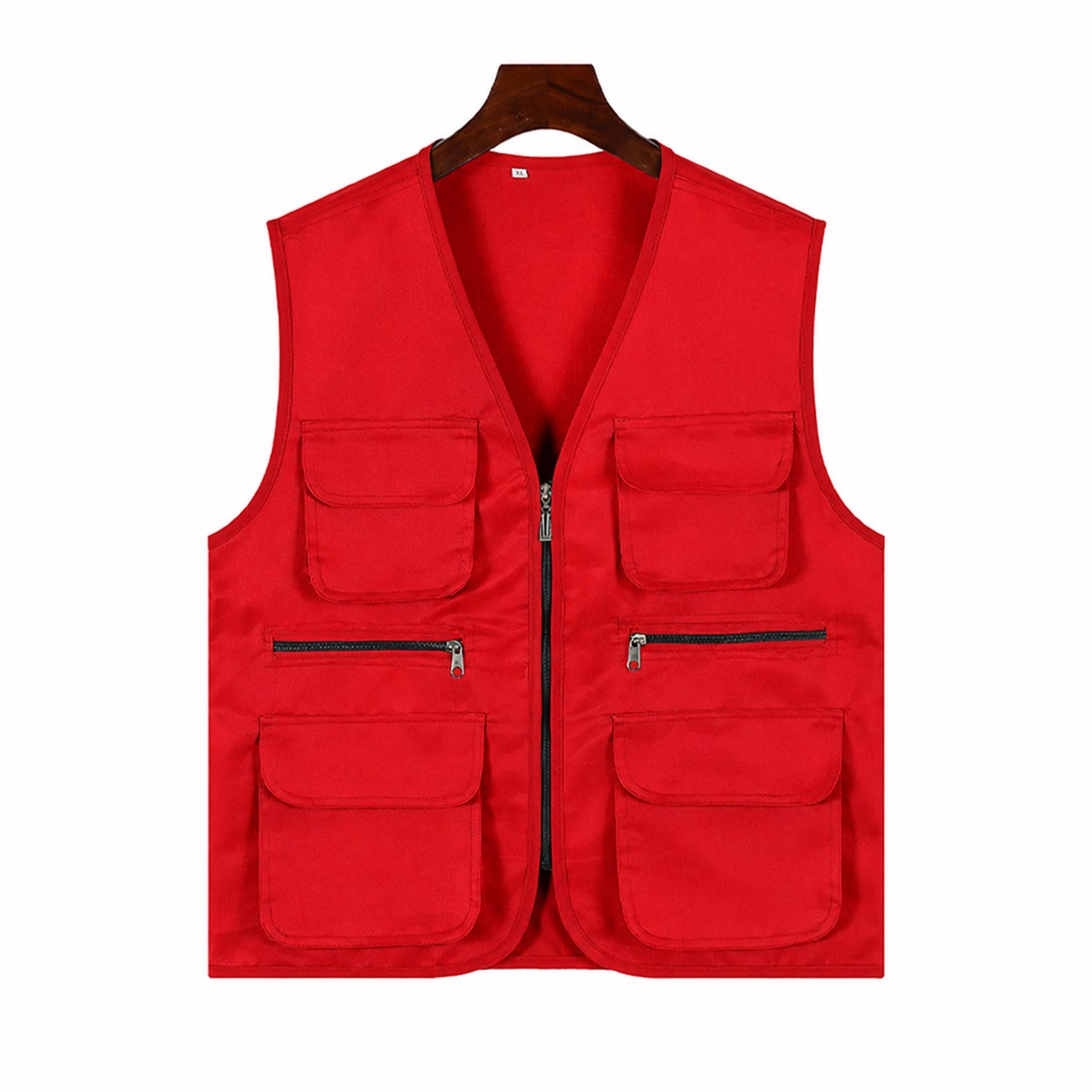Zippered Multi Pocket Outdoor Vest — Red
